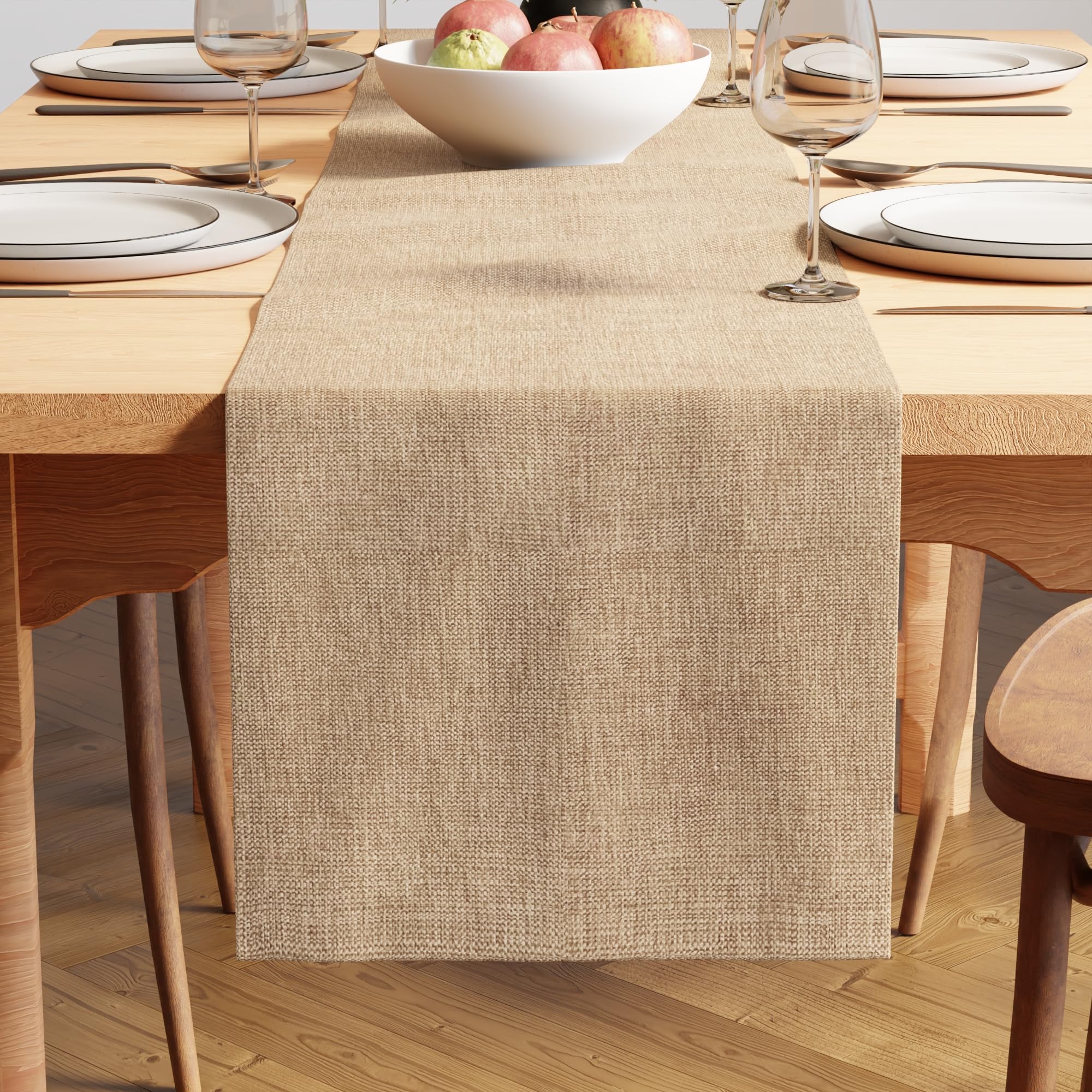 Encasa XO Runner da Tavola Moderno in Chenille 13"x72" Sabbia | Tessuto in Chenille Fine | Lavabile in Lavatrice | Morbido & Durevole | Decorazione Tavolo