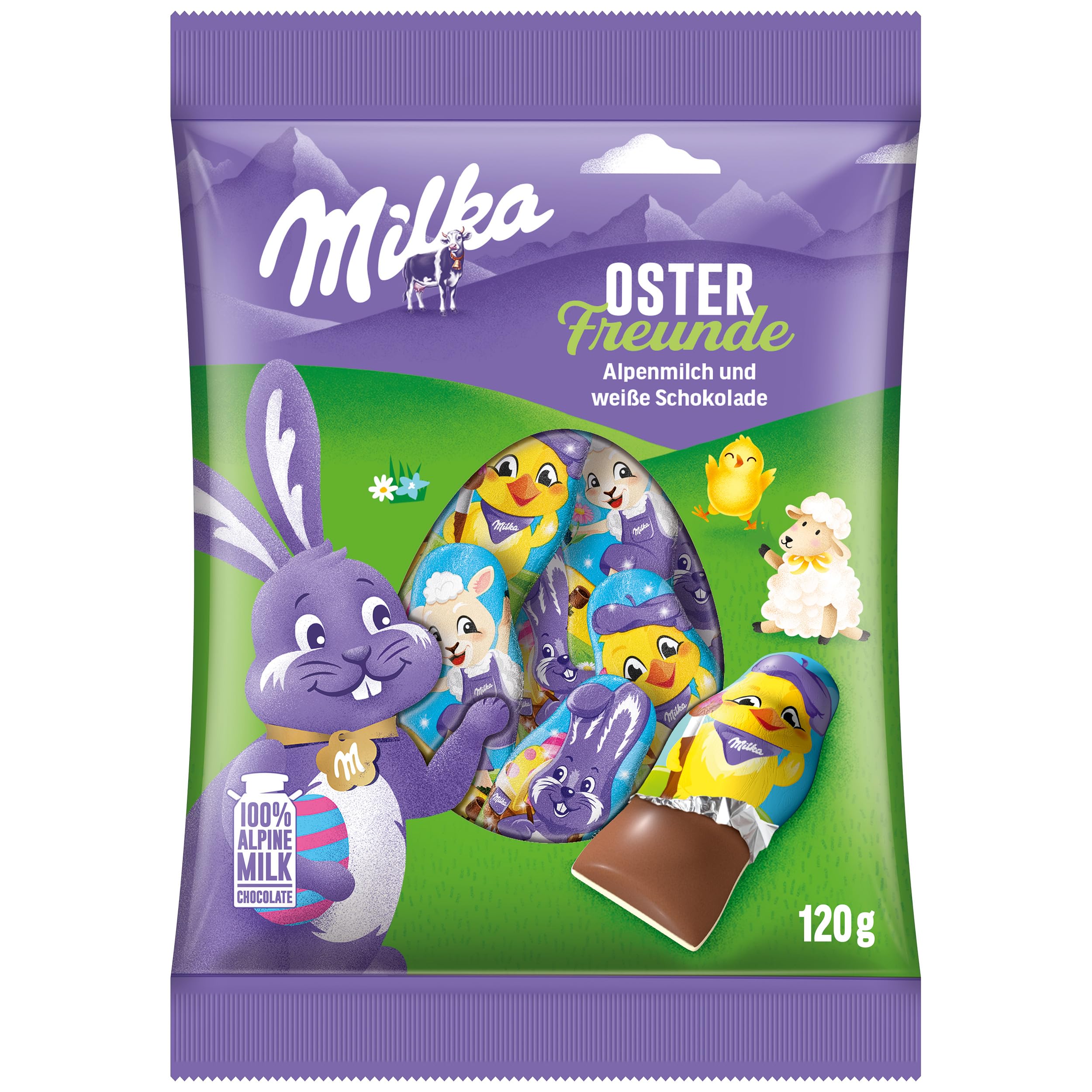 Milka Osterfreunde – Niedliche Schokofiguren aus Alpenmilch- und weißer Schokolade im Osterdesign – 120g