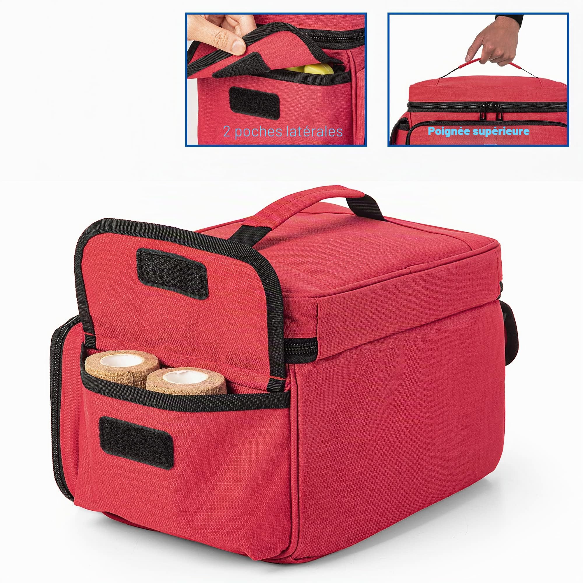 CURMIO Petit Sac de Rangement Médical Organisateur pour Médicaments, Rouge