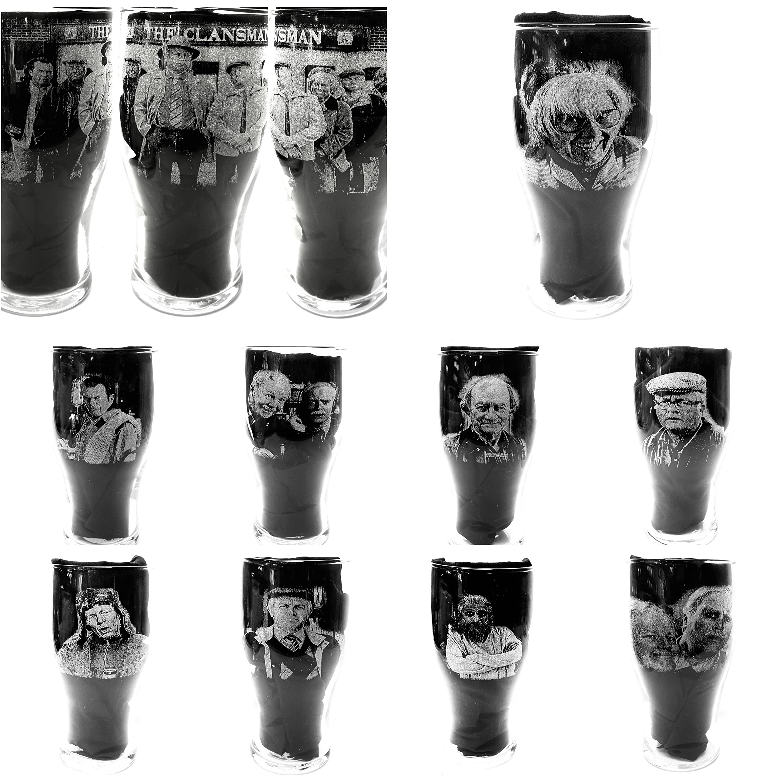 ENGRAVED PORTRAIT STILL GAME, CLANSMAN, SCOTTISH, COMEDY, ETCHED PHOTO glass personalised FREE GIFT FATHERS DAY, WINSTON, VICTOR, ISA, JACK whiskey, beer pint, tankard