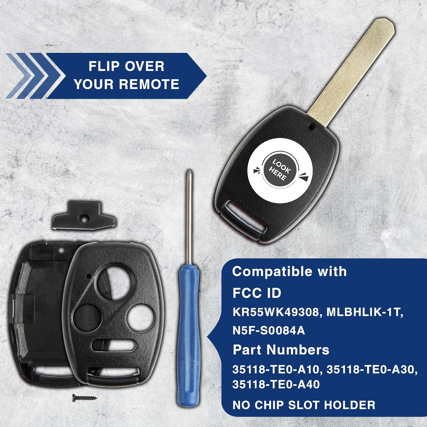 2X KeylessOption Key Fob Case Replacement for 2006 2007 2008 2009 2010 2011 2012 2013 2014 Acura TL Honda Civic Accord Pilot Remote Shell Kit, 4-Button No Chip Slot Holder, No Cutting Necessary