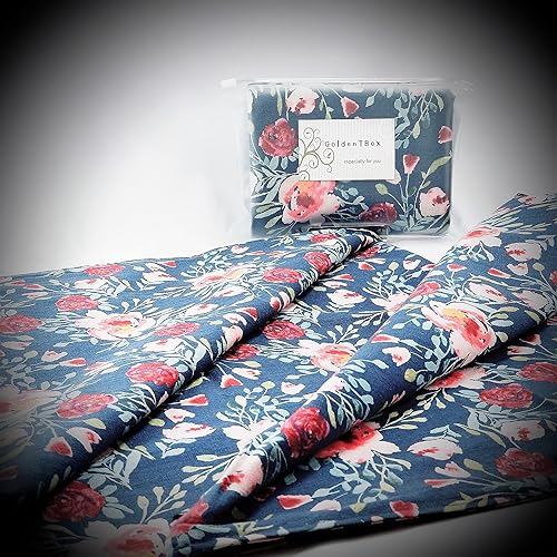 Miniatura 7 de GoldenTBox - Juego de 2 fundas de cojín cuadradas hechas a mano con diseño de flores rojas y lino natural, de algodón, 20 x 20 pulgadas (azul marino)