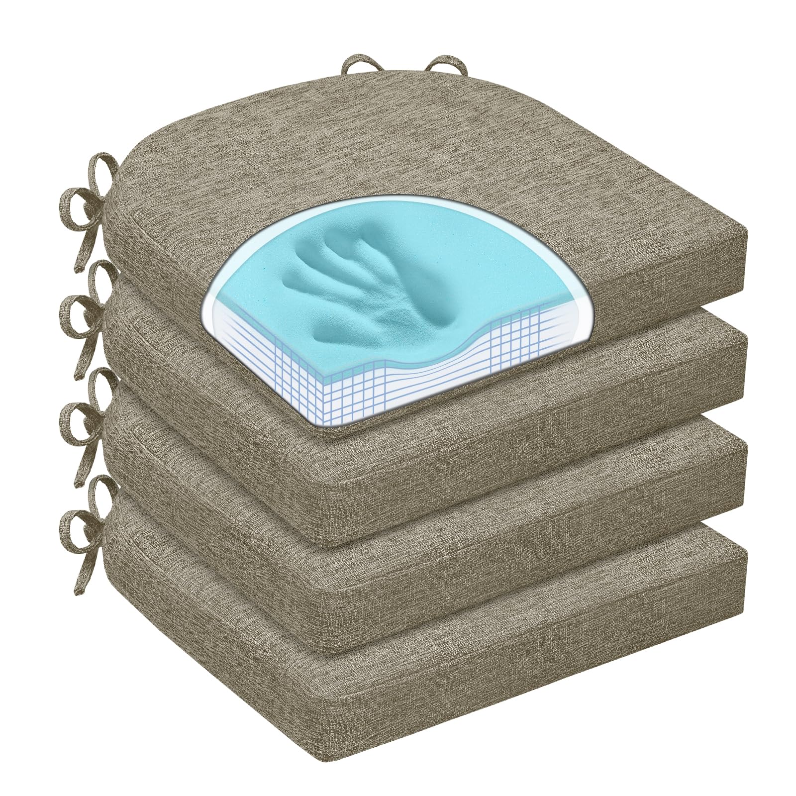 HOMELYSIAN Chair Cushions for Dining Chairs, Non Slip Chair Pads with Ties and Washable Covers, Memory Foam Kitchen Chair Cushions Set of 4, 16"X16"