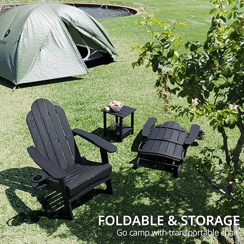 Miniatura 3 de LUE BONA Juego de 6 sillas plegables Adirondack Adirondack de polietileno negro resistentes a la intemperie modernas sillas de patio Adirondack de