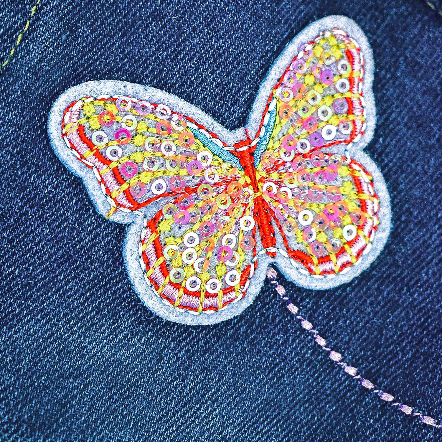 Peacolate Filles Veste en jean Broderie Paillettes Papillons Manteaux avec fermeture éclair et capuche Printemps Automne Denim Vêtements d'extérieur pour 3-10ans