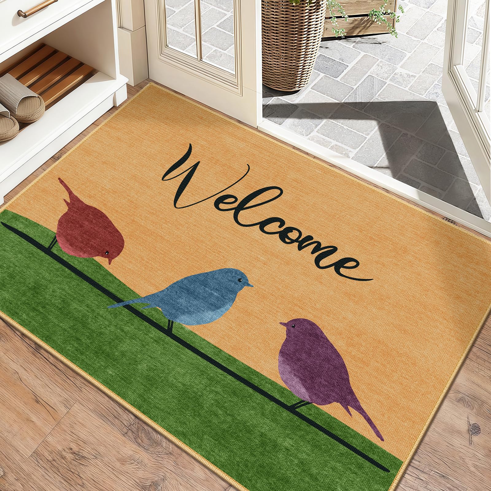 WARMYS Colorful Birds Front Door Mat Indoor Outdoor Entrance 29 5 x 17 Inch Waterproof All-Weather Welcome Doormat