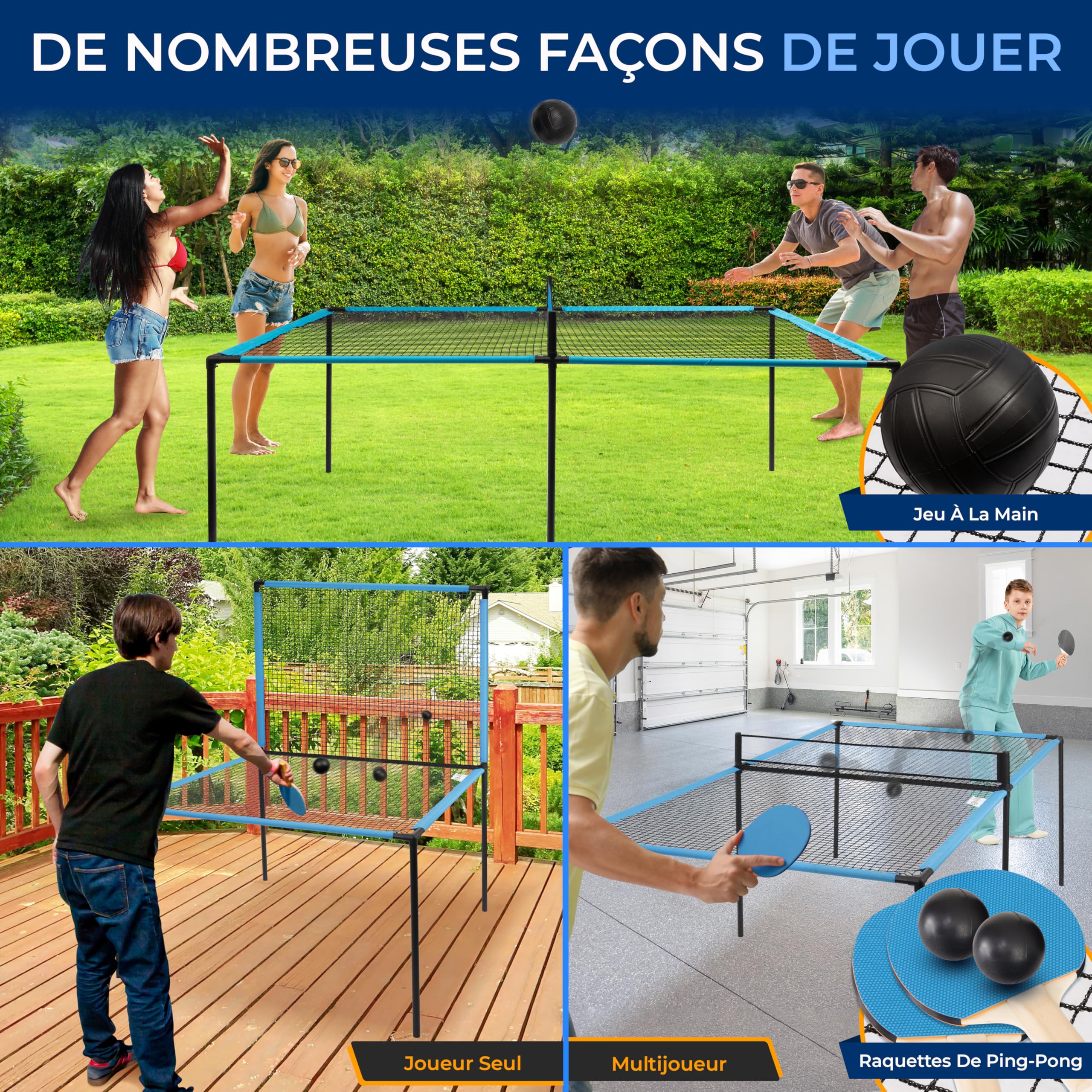 SereneLife Table de Ping-Pong Portable – Table de Ping-Pong Trampoline avec Cadre Acier Revêtu Anti-rouille-240 cm Complet, Jeu “Hand Pong” avec Raquettes & Balles, Intérieur/Extérieur, Salon & Plage