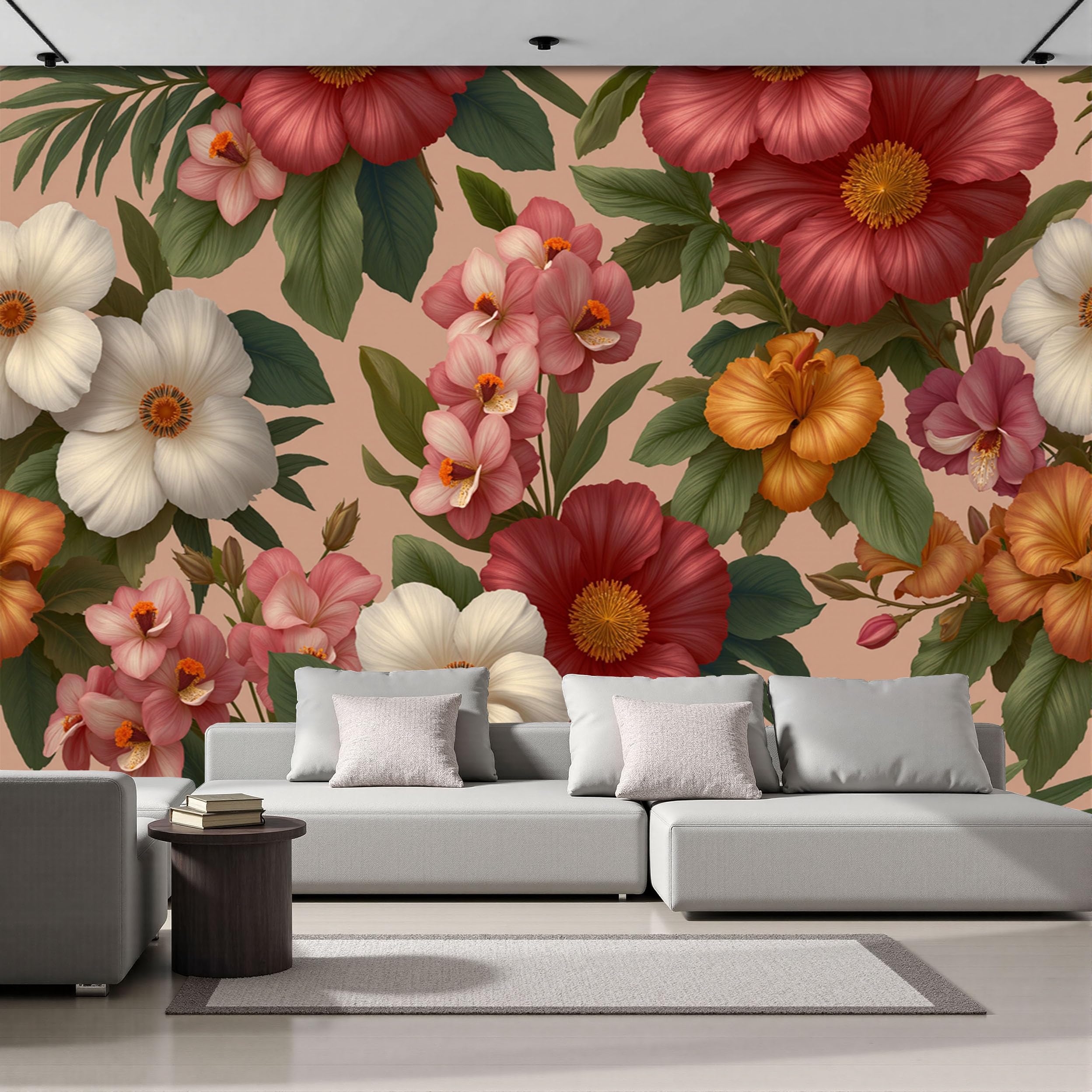 Papier Peint Panoramique Frangipanier Décoration Murale Salon Fleurs 3D
