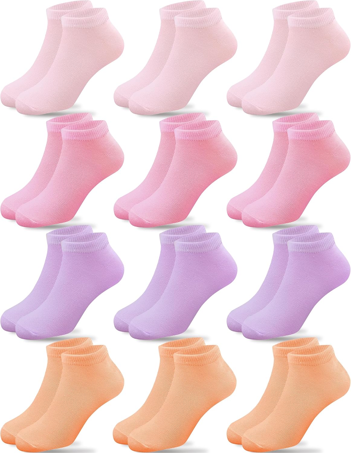 Duufin 12 Pairs Girls Socks Low Cut Athletic Half Cushion Ankle Socks for Girls 4-15 Years Old