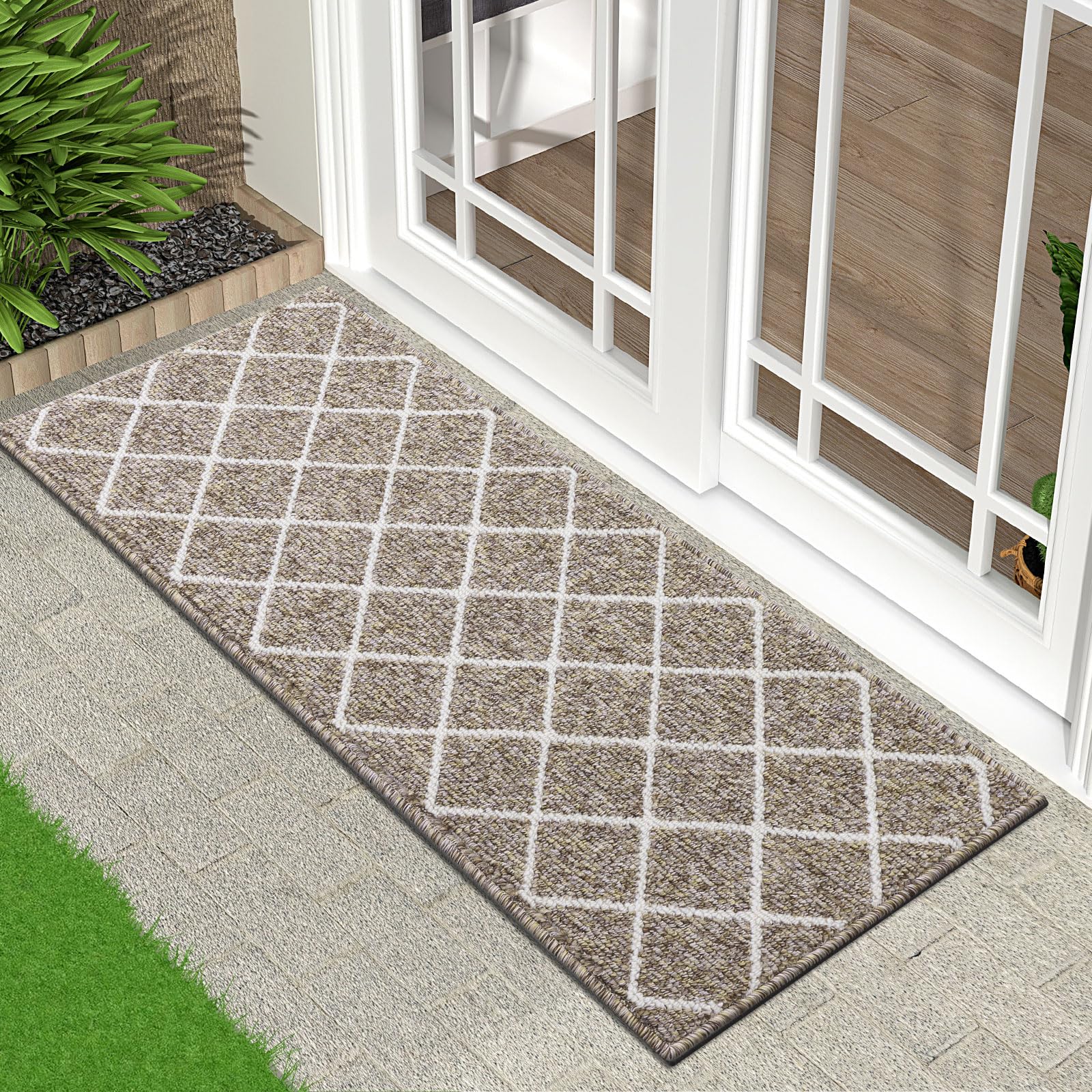 Finchitty Indoor Door Mat, Non-Slip Absorbent Resist Dirt Entrance Mat, Washable Mats for Entryway, Low-Profile Inside Floor Doormat, 47" x 20", Khaki