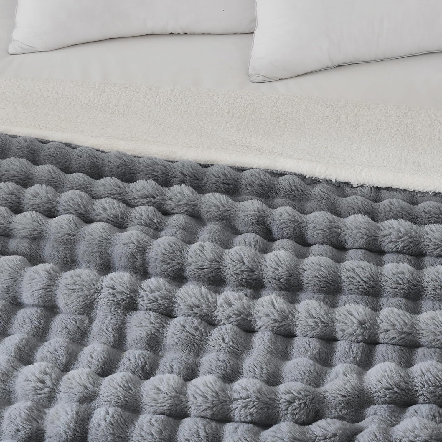 50x60 Inches Ultra-Soft Fuzzy Faux Fur Plush Throw Blanket - Thick, Warm Sherpa for Couch, Sofa, Bedroom, Camping - Decorative Blanket for Cozy Warmth, Bubble Grey - Image 4