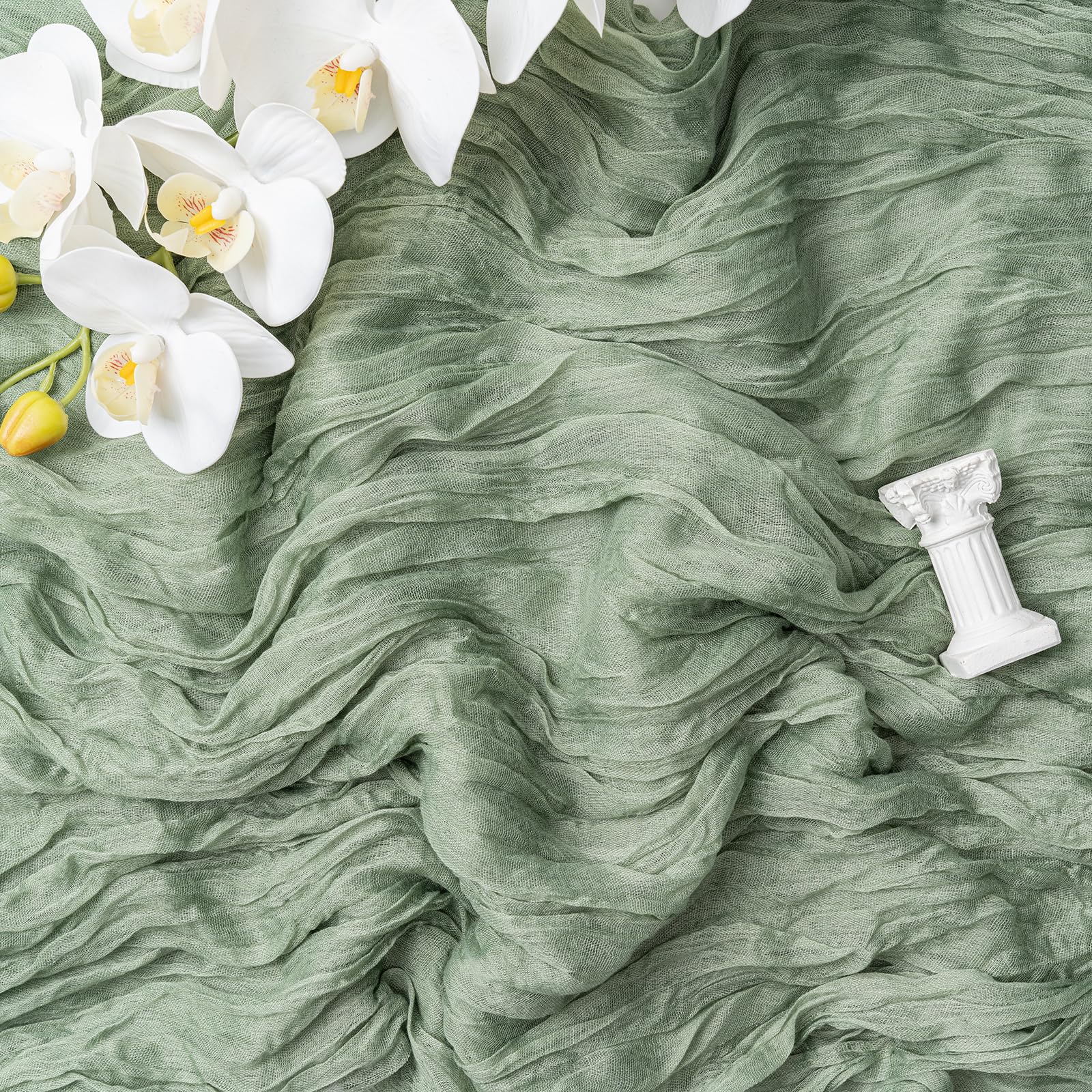 Thanksgiving Table Runner Cheesecloth Table Runner 120 inch 10FT Rustic Gauze for Wedding Party Baby Shower Friendsgiving Party Sheer Home Decorations (35x120“,Sage Green)