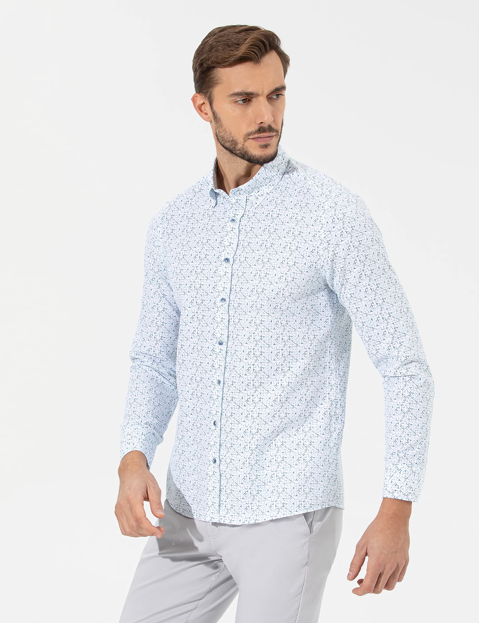 Erkek Lacivert Slim Fit Uzun Kollu Gömlek