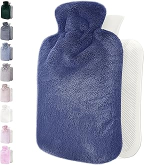 Qomfor Hot Water Bottle with Cover UK – Soft Faux Fur, 1.8L Hot Water Bottle for Period Pain Relief, Back Pain, Shoulder Pain – Luxurious Comfort for Adults (Lila)