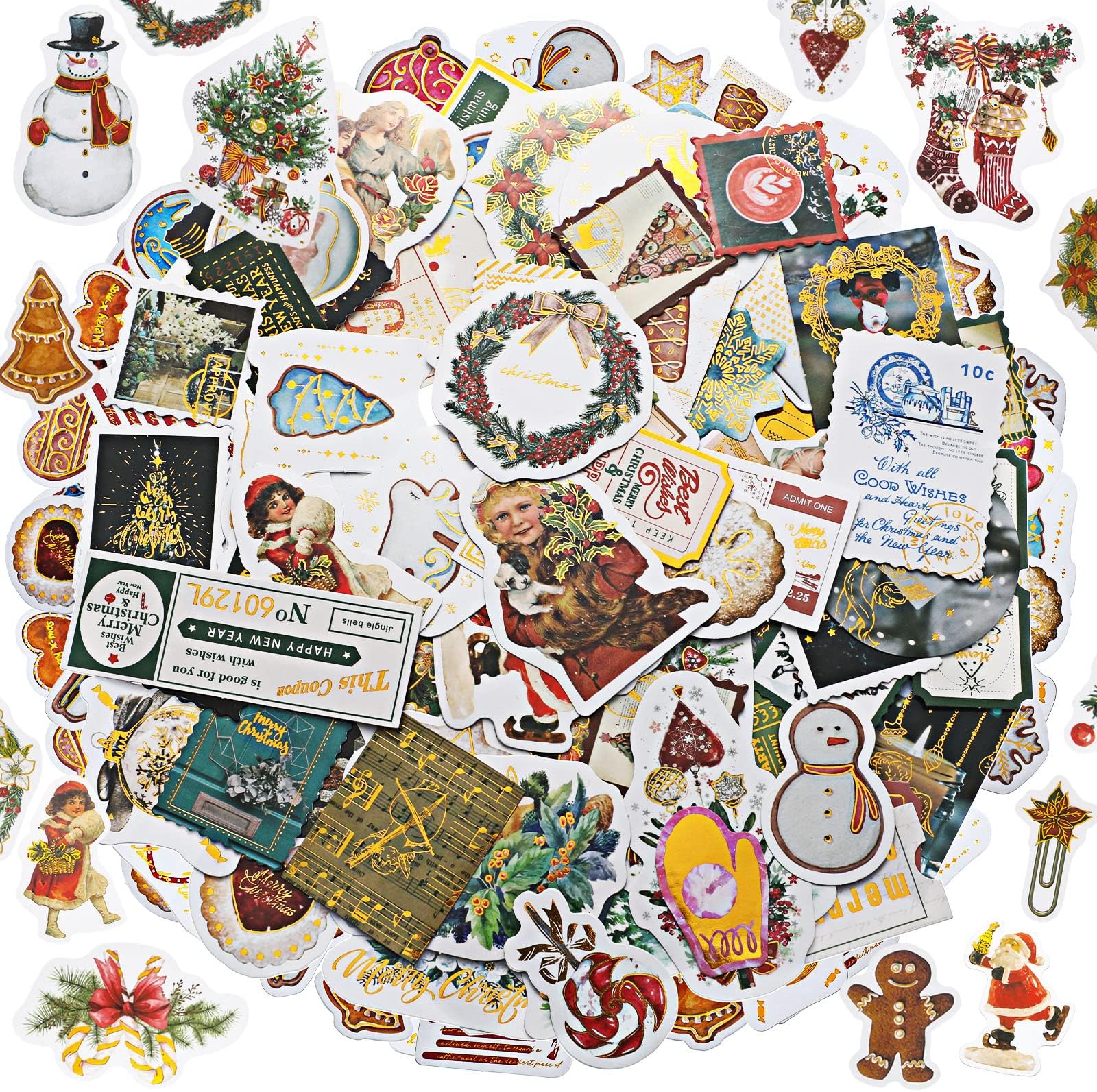240 Pcs Christmas Stickers Holiday Washi Stickers Vintage Stickers for Kids Teens Scrapbooking Laptop Decorations Art Craft Card Making Gift Journaling Water Bottle Album Diary Notebook DIY