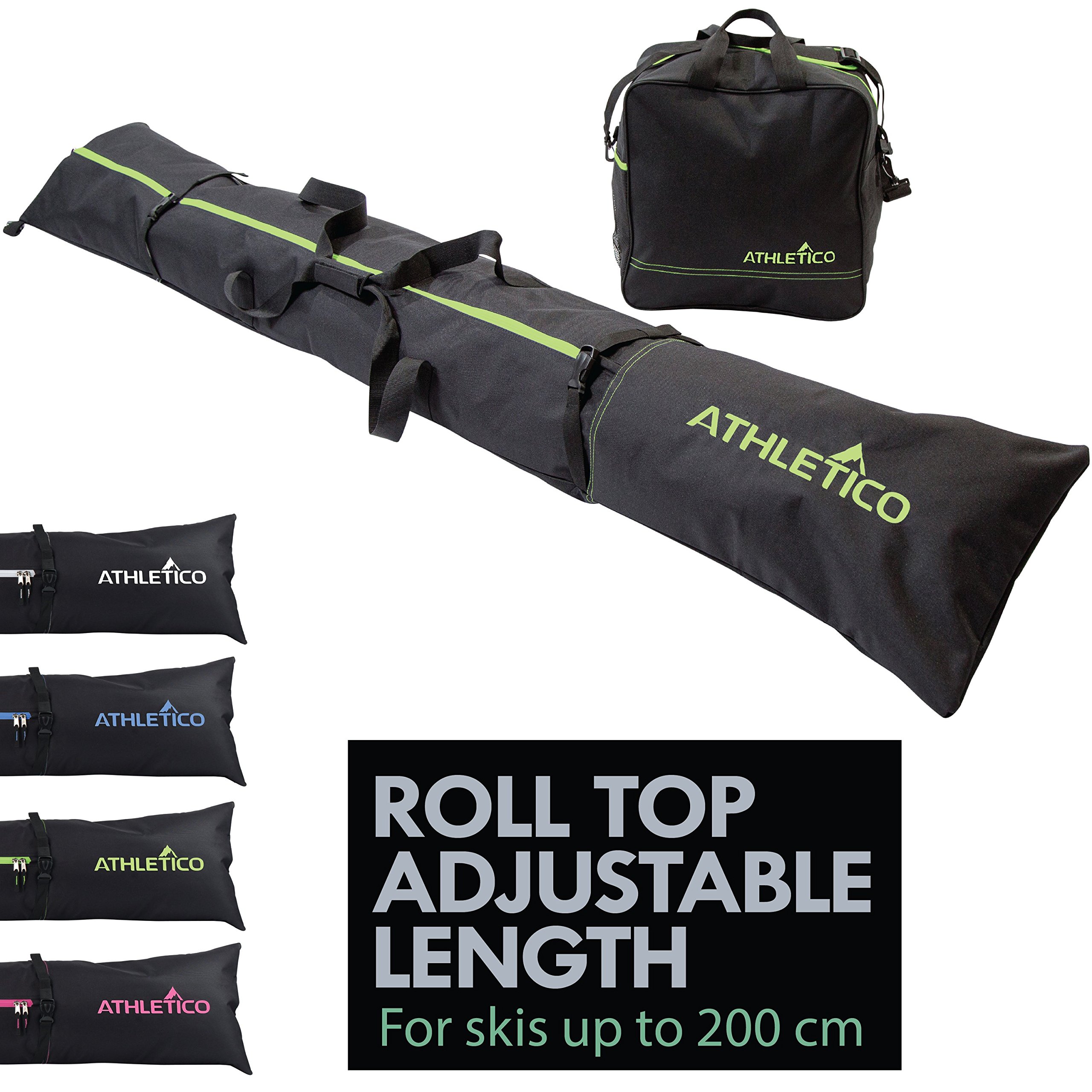 Athletico zweiteiliges Ski und Boot Bag Combo | Store & Transport Ski bis 200 cm und Stiefel bis Größe 13 | inkl. 1 Ski Bag & 1 Ski Boot Bag