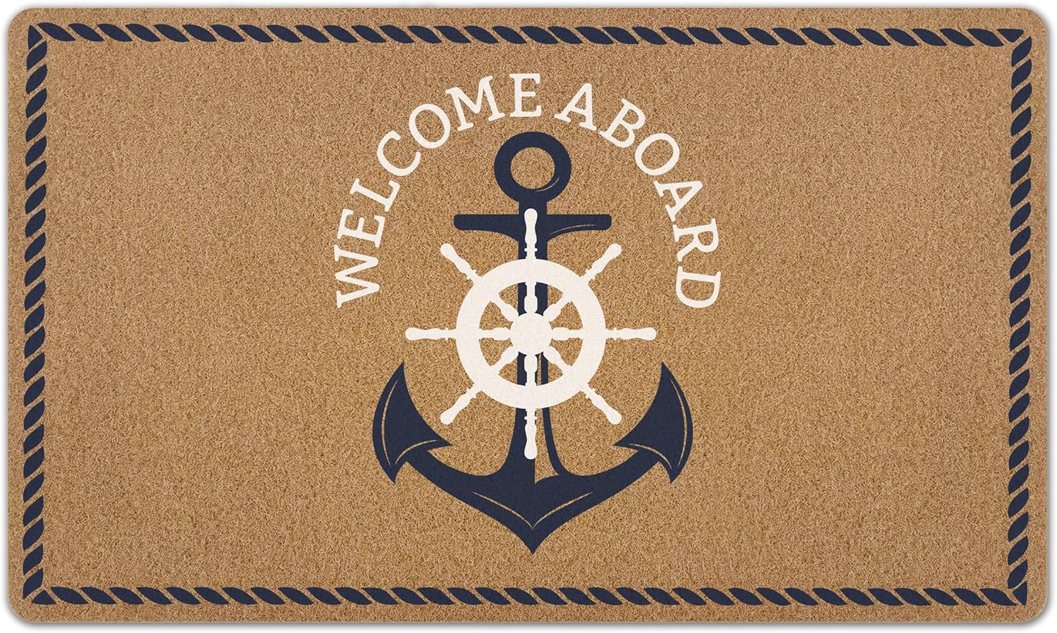 Nautical Boat Anchor Door Mat, Boat Nautical Anchor Front Door Mat Outside Entrance, Welcome Aboard Artificial Coir Doormat Rugs for Indoor Outdoor Entryway Patio Porch, 17x30 Inch