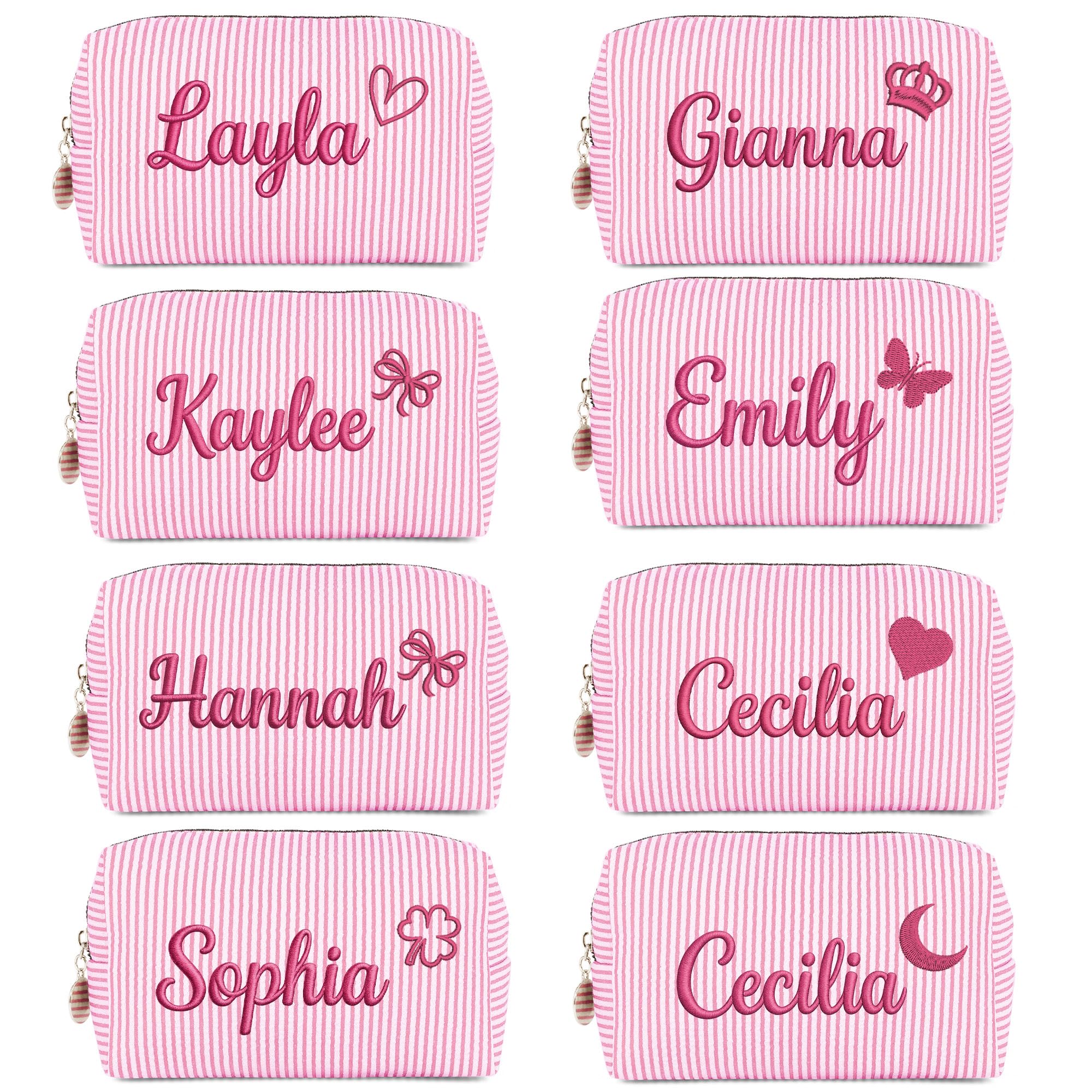 Ajiangwu 8PCS Bridesmaid Gifts Personalized Makeup Bag with Embroidered Name,Custom Small Travel Cosmetic Bag Pink Toiletry Bag Bulk for Wedding Bachelorette Party Favors