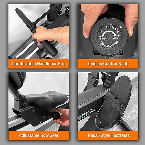Miniatura 5 de SereneLife Máquina de remo y bicicleta 2 en 1  8 niveles de resistencia magnética, capacidad de 264 libras  Entrenador cardiovascular plegable y