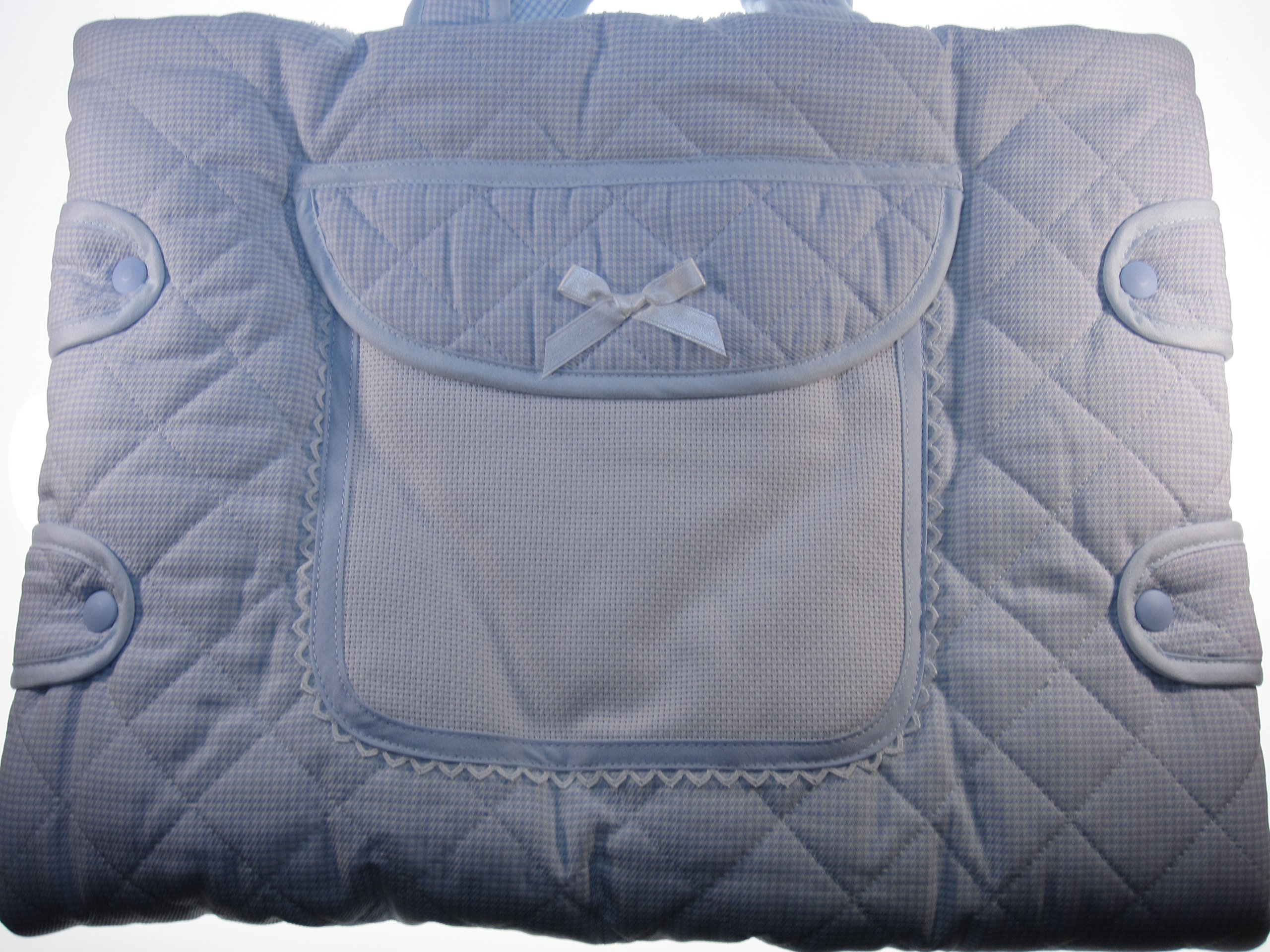 BORSA FASCIATOIO FANTASIA QUADRETTI AZZURRO IMBOTTITA CON INSERTO IN AIDA