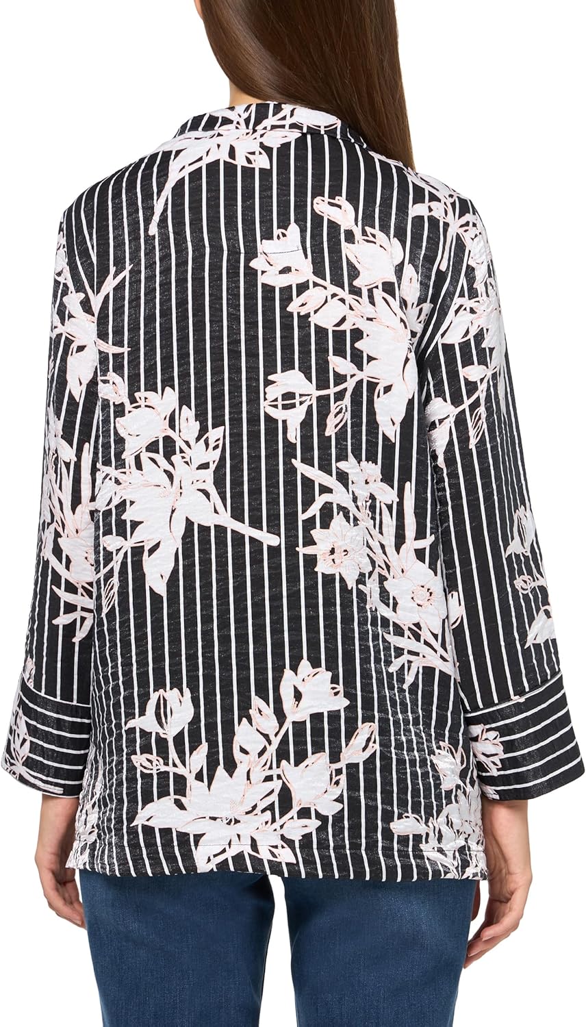 MULTIPLES Women's Turn-Up Cuff Three Quarters Sleeves Wire Collar Button Front Shirt - Image 2