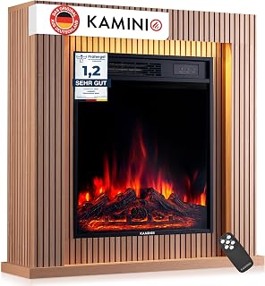 KAMINIO Elektrokamin Matti - Elektrischer Standkamin mit Heizung, 3D-Flammeneffekt, LED-Ambientelicht, Fernbedienung - 32 Zoll (Paneel)