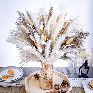 120PCS Natural Pampas Grass Decor Bouquet | Boho Dried Floral Arrangement Centerpiece Table Decor Wedding Decor Rustic Dec...