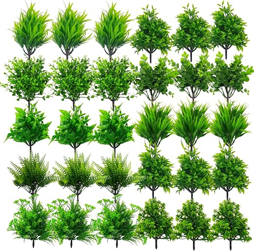 Dekorly Artificial Mix Green Grass Fake Outdoors Plant Bushes Decor Faux Greenery Shrubs for Outdoor and Indoor, Artificia...