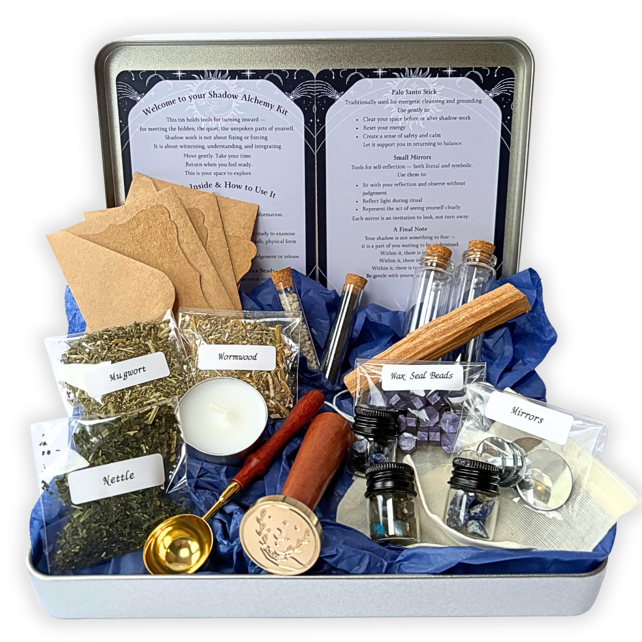 Shadow Alchemy Ritual Tin – Luxury Witchcraft Supplies Kit with Crystals, Spell Candles, Spell Jars & Seal Stamp Kit, Witchy Gifts for Women, for Witches & Pagans
