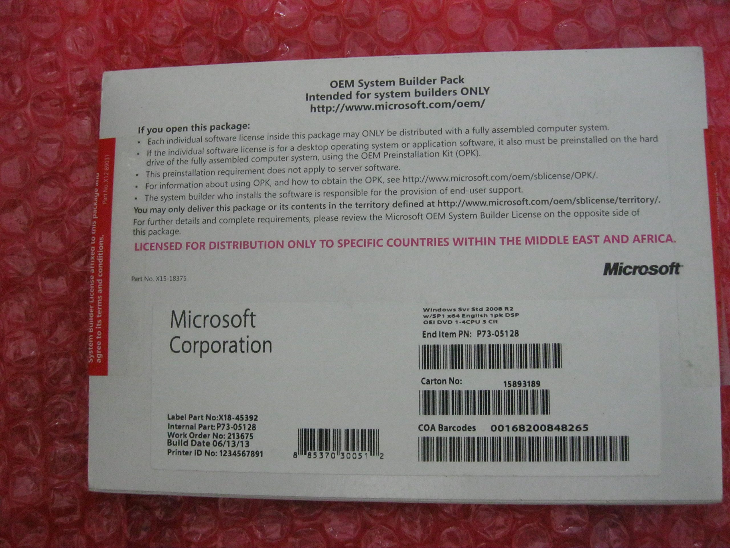 Microsoft Windows Server 2008 R2 Standard OEM/DSP/SB, inkl. 5 CAL - englisch