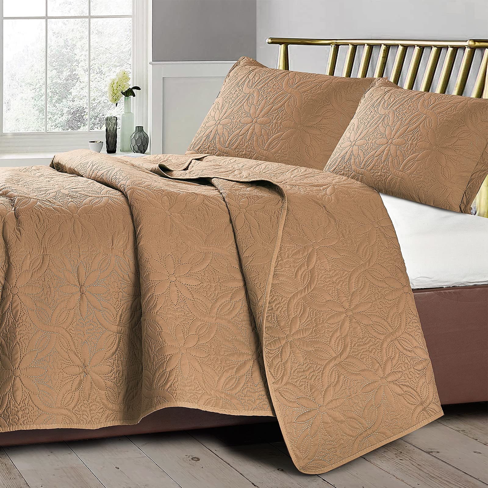 BOREA Home collection qulit1 (Khaki, 106"x96"+2x20 x36+2")