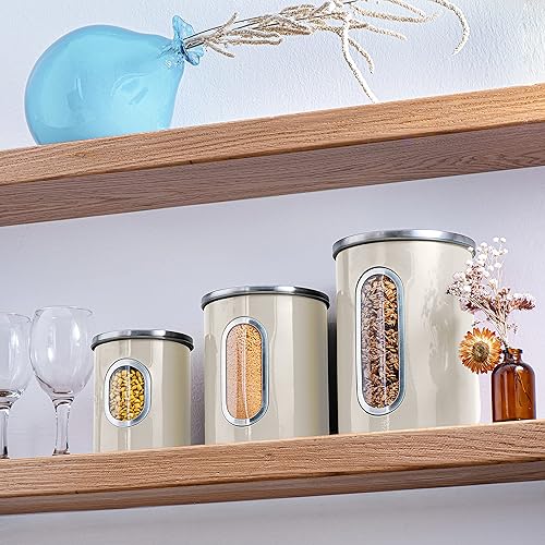 Miniatura 5 de Juego de 3 recipientes de color marfil de musgo y piedra para la cocina tarros de cocina con ventana transparente  Recipiente de café hermético