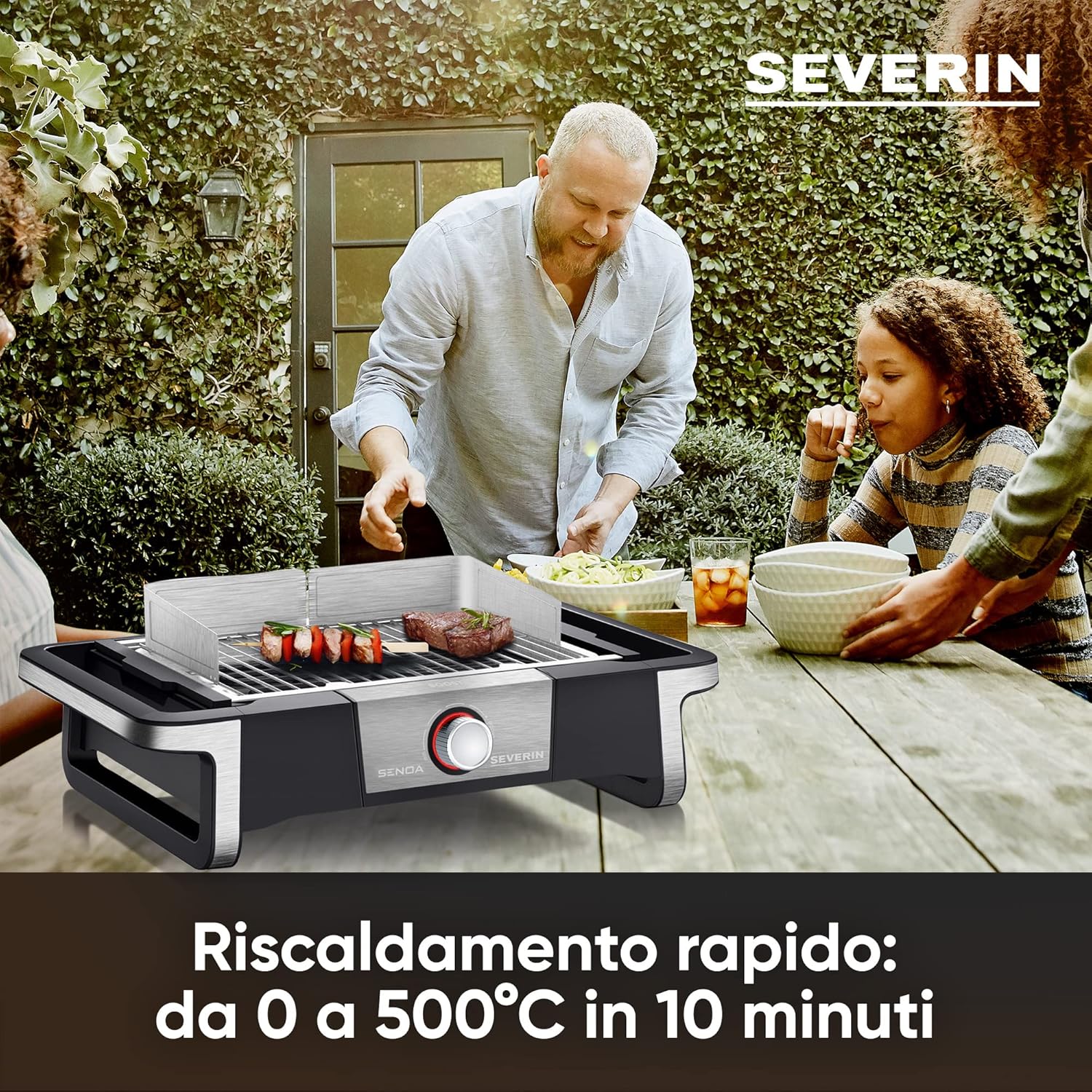 SEVERIN SENOA BOOST Barbecue Elettrico per Interni ed Esterni, Grill Elettrico 3000W con Avvio Rapido fino a 500°C, Griglia Elettrica con Superficie SafeTouch, Inox/Nero, PG 8113 SEVERIN SENOA BOOST Barbecue Elettrico per Interni ed Esterni, Grill Elettrico 3000W con Avvio Rapido fino a 500°C, Griglia Elettrica con Superficie SafeTouch, Inox/Nero, PG 8113