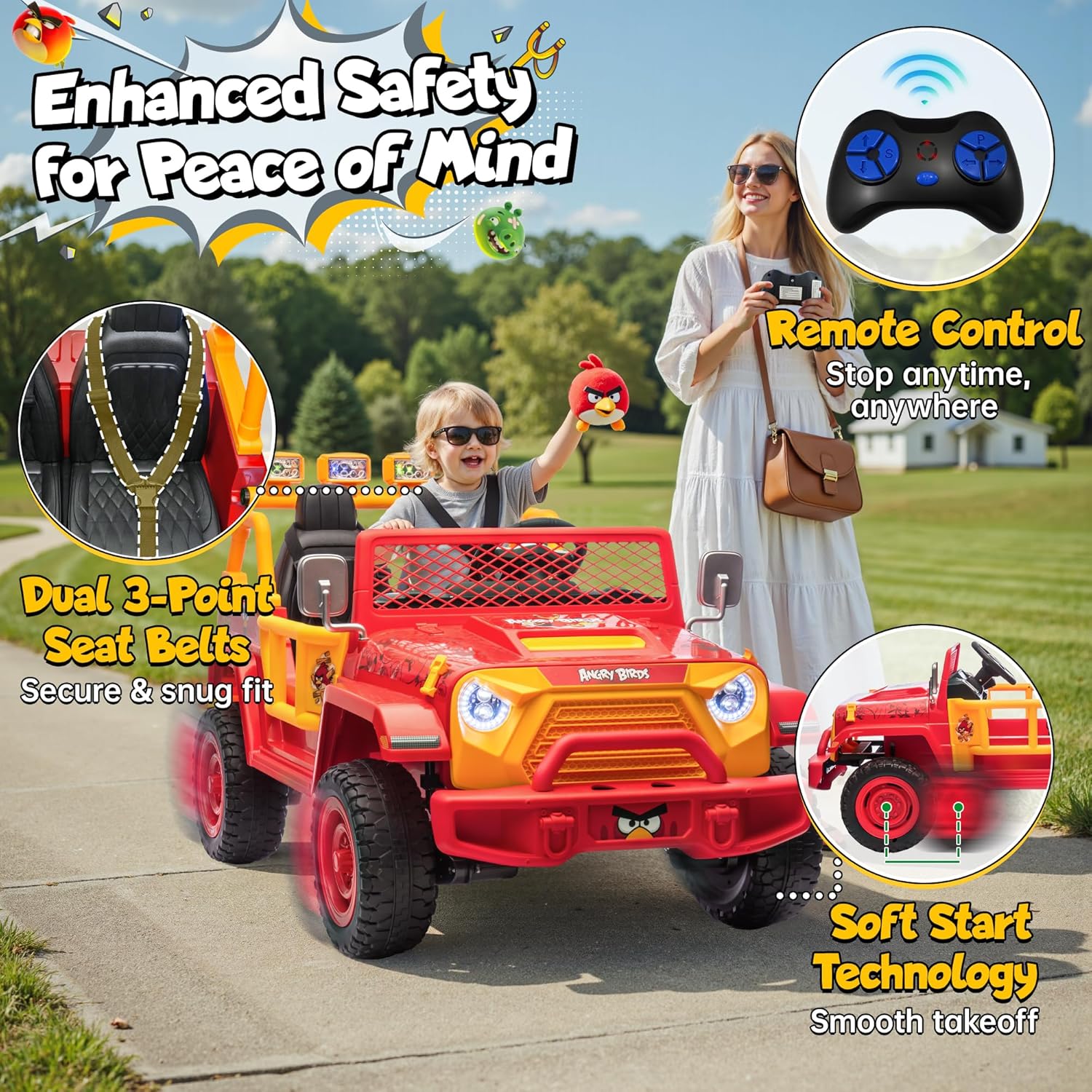 Car for Kids, XL 24V 2 Seater Ride On Electric Car w/Remote Control, 24volt Battery Powered Electric Vehicle w/ 20" Large Seat, 130lbs Weight Capacity, Bluetooth