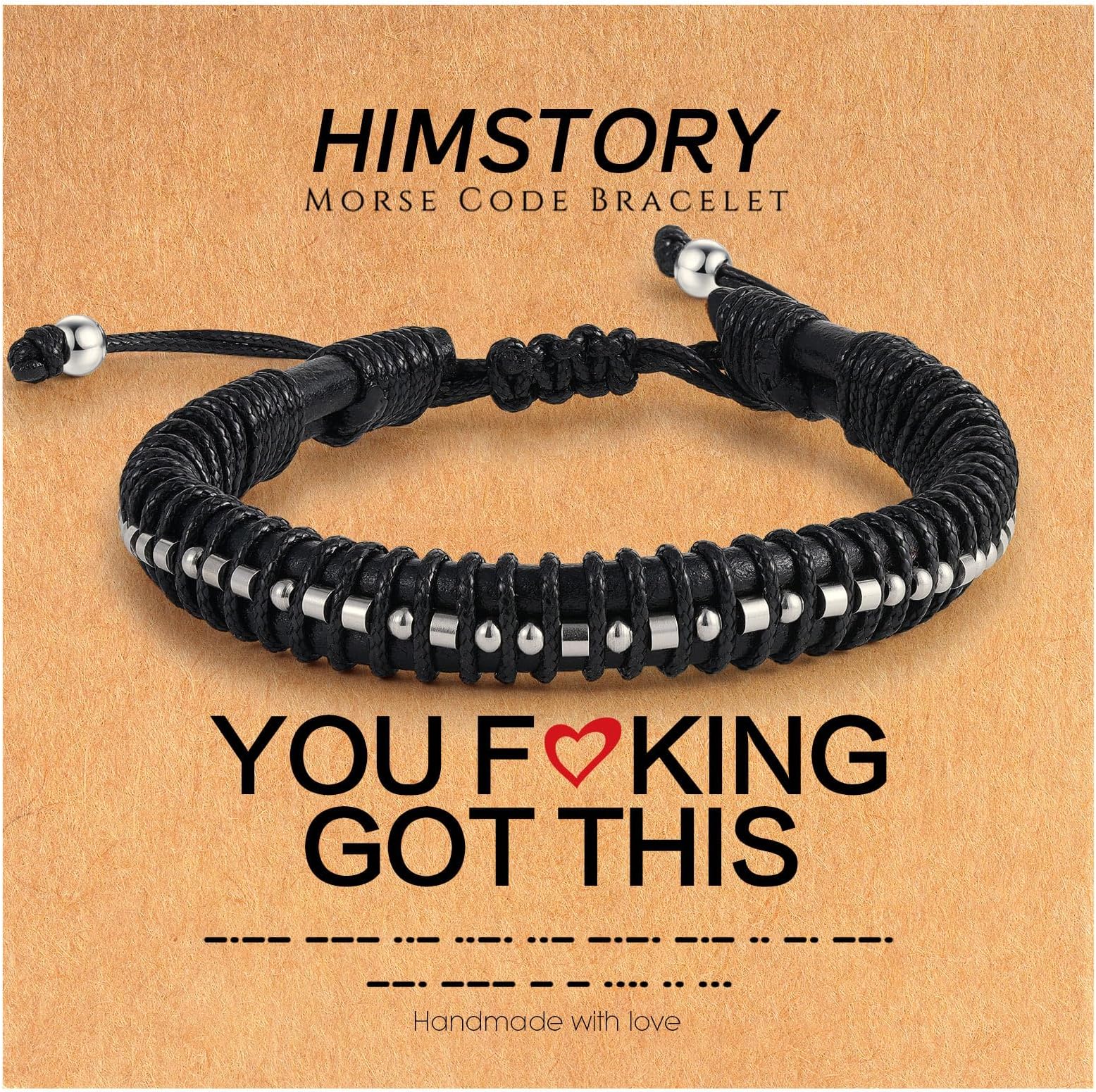 Unique Gifts for Men Teens - Warrior Morse Code Bracelets for Men Inspirational Gifts Stcking Stuffers Black Leather Bracelets Friendship