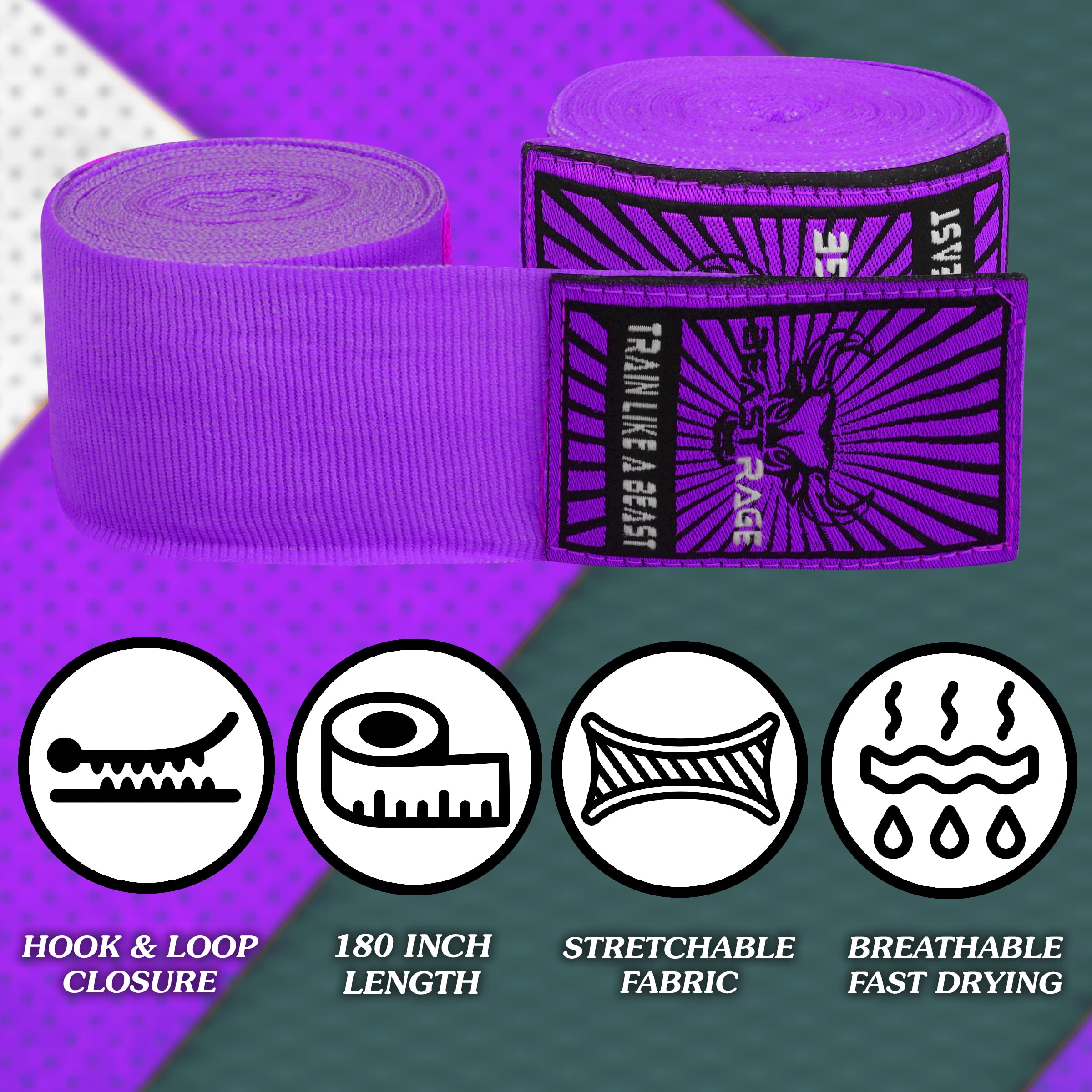 BEAST RAGE Vendajes Boxeo 4.5 M Cinta Elástica para Muñeca con Lazo Pulgar MMA Muay Thai Kick Boxing