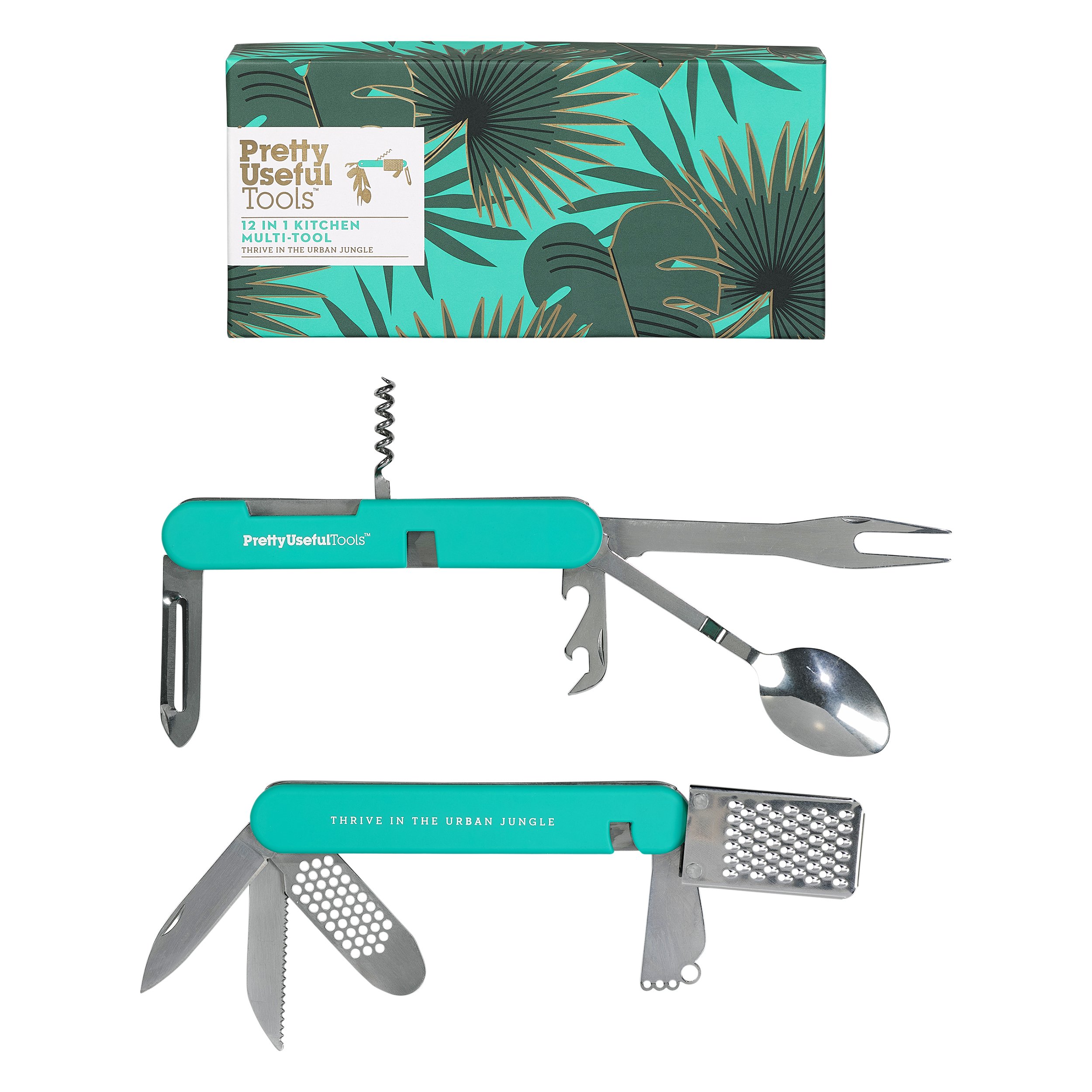 Pretty Useful Tools Tropical Topaz 12-1 Stainless Steel Detachable Kitchen Multi Tool, Turquoise, 6" x 1" x 1"