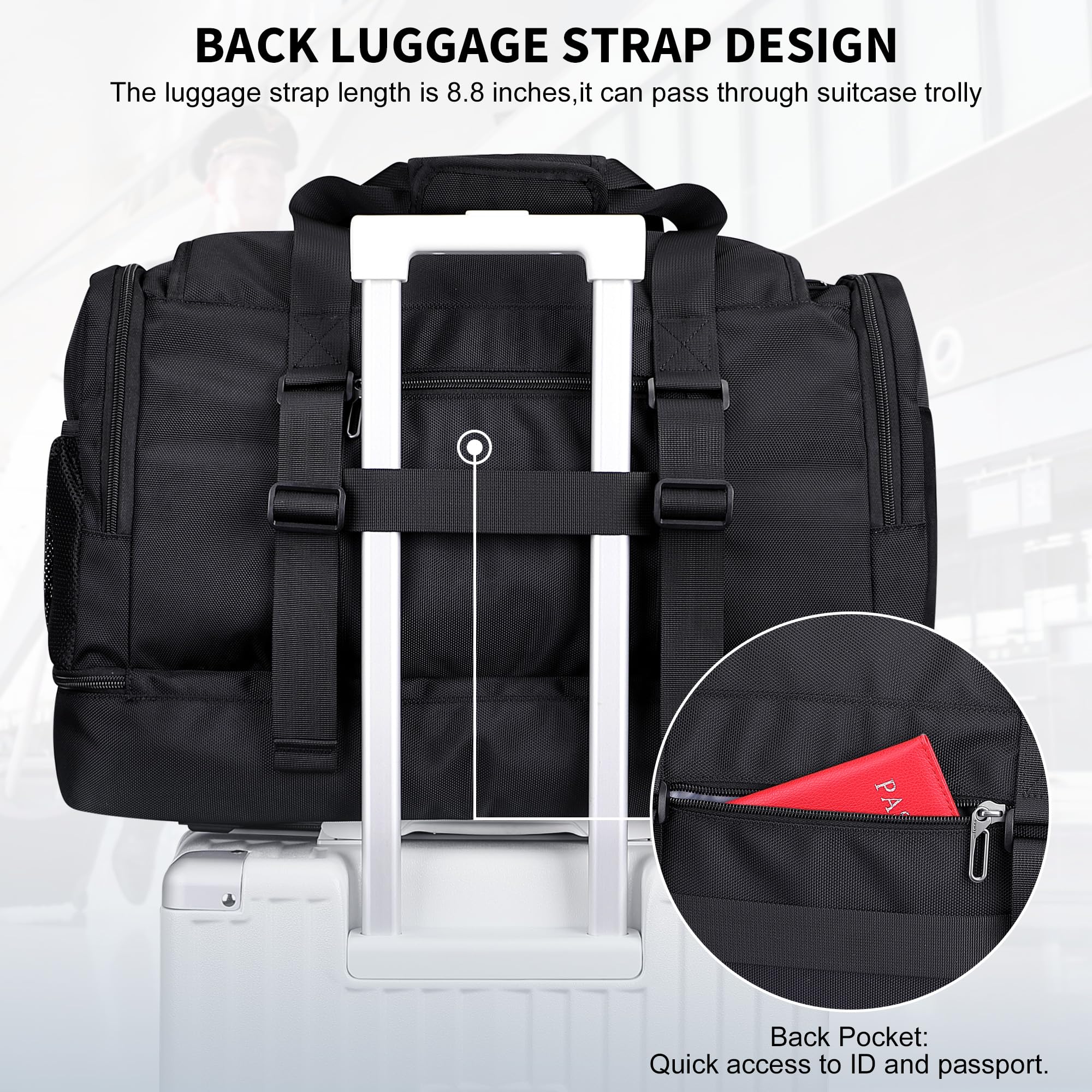 WITZMAN Nylon Reisetasche Herren 55L Weekender Sporttasche mit Schuhfach | Mehrere Taschen mit Nassfach, Konvertierbar, Große Kapazität, Eine für Reisen, Sport, Sauna, Training, B720 Schwarz