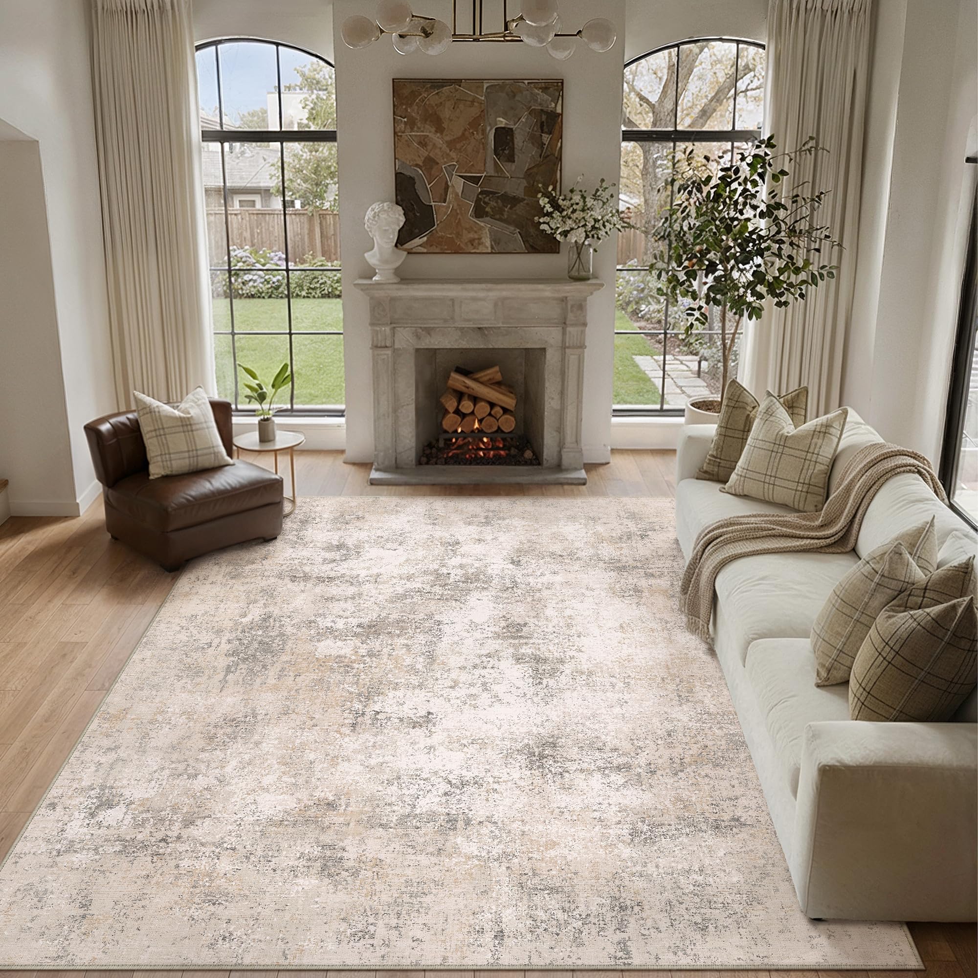 PureCozy Beige Abstract Area Rug Living Room Extra Large 300x400 cm Machine Washable Light Brown Non Slip XXL Rugs for Bedroom Dining Room Home Office, Soft Low Pile Carpet for Home Indoor Decor — image 1