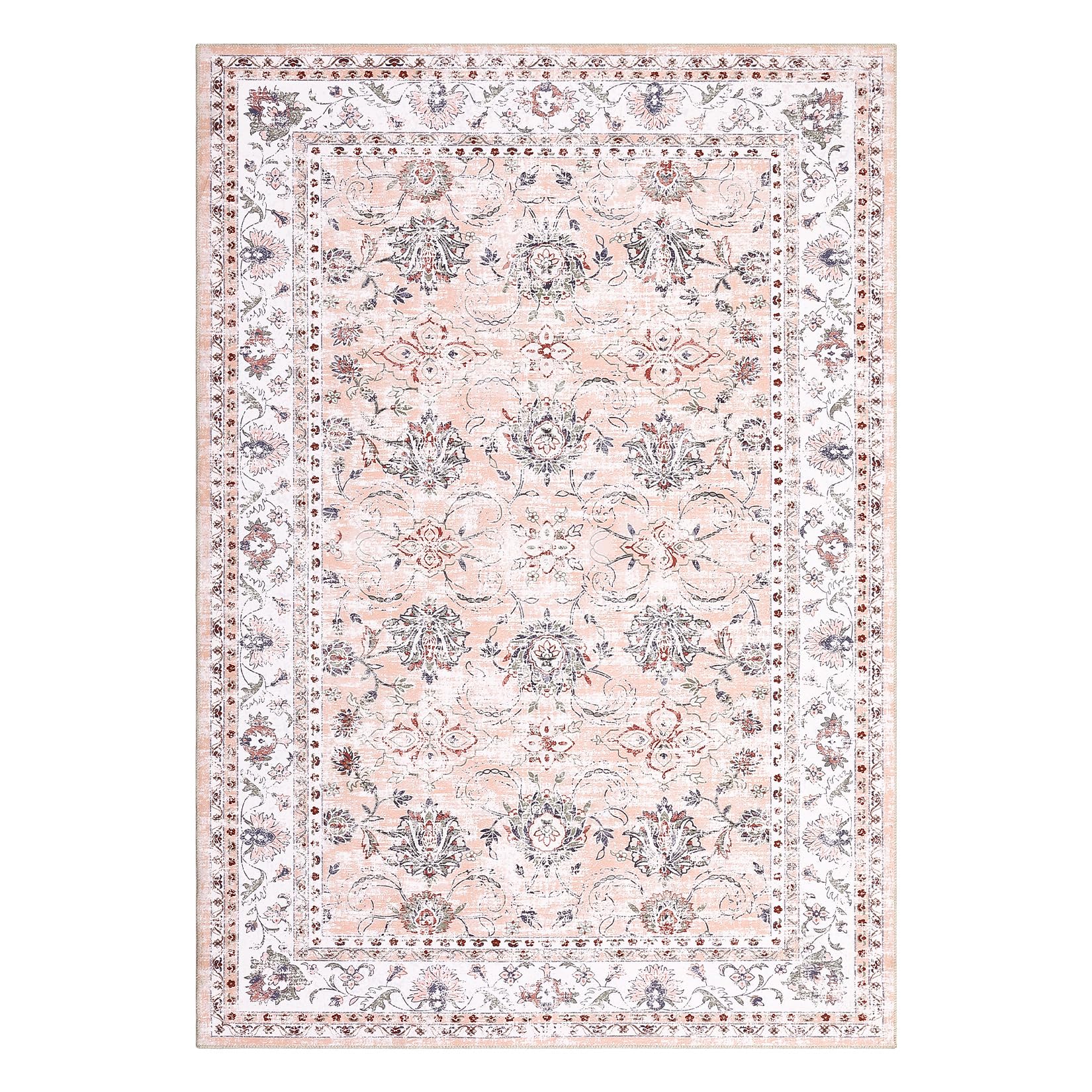 ZacooBoho Tribal Area Rug 5x7 Washable Rugs Large Rug for Living Bedroom Rug Distressed Oriental Non-Slip Non-Shedding Print Floor Carpet for Dining Room Home 5'x7' Pink