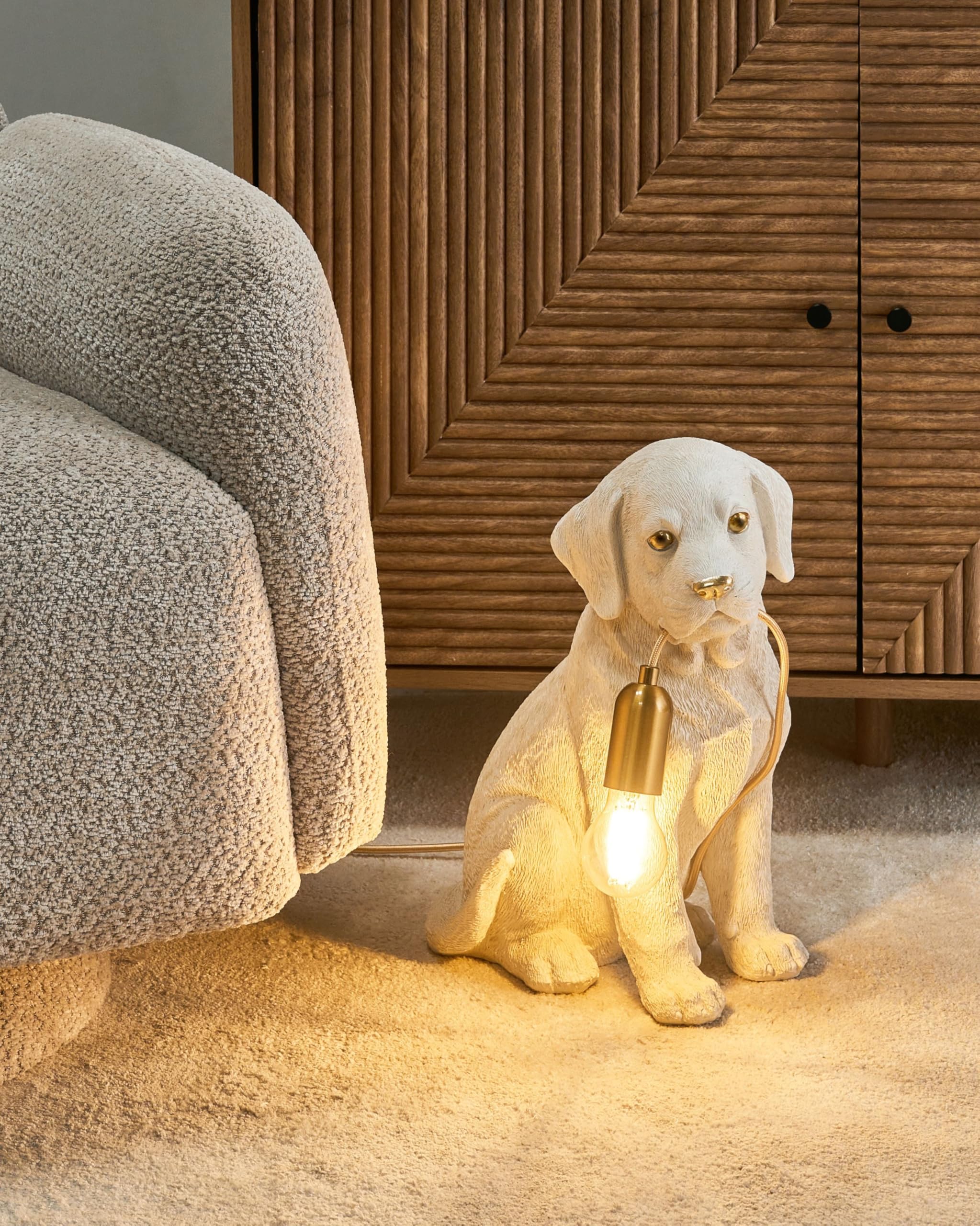 Beliani Tischlampe Kunstharz weiß Glühbirnen-Optik Tiermotiv Hund Labrador Welpe Bruno