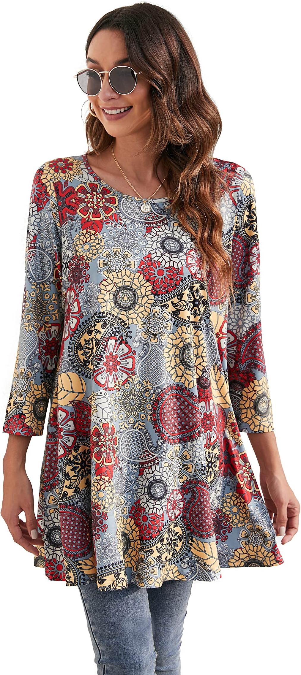 Sponsored Ad – Enmain Womens Tunic Top 3/4 Long Sleeve Tunics for Women UK Plus Size Round Neck Longline Tops for Leggings Ladies Swing T Shirt Casual Loose Stretch Comfortable Blouses Shirts S-5XL