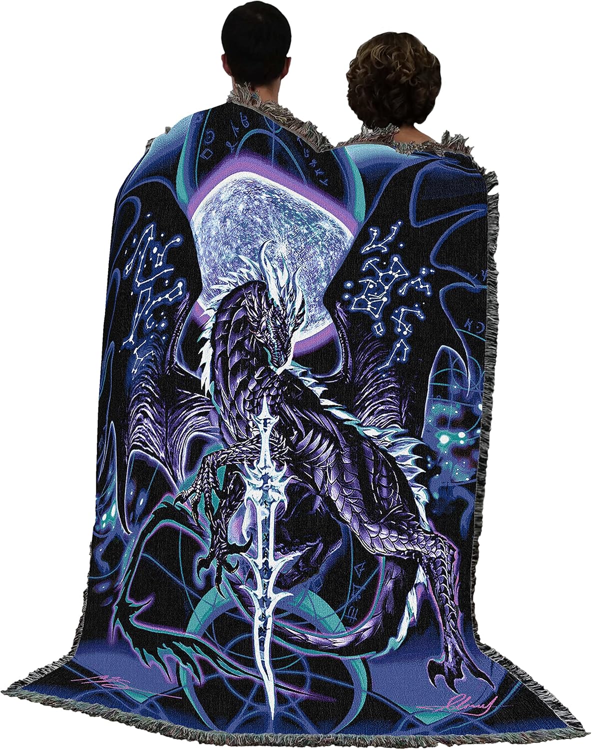 Pure Country Weavers Night Blade Dragon Blanket by Ruth Thompson - Gift Dragon Fantasy Tapestry Throw Woven from Cotton - Made in The USA (72x54)