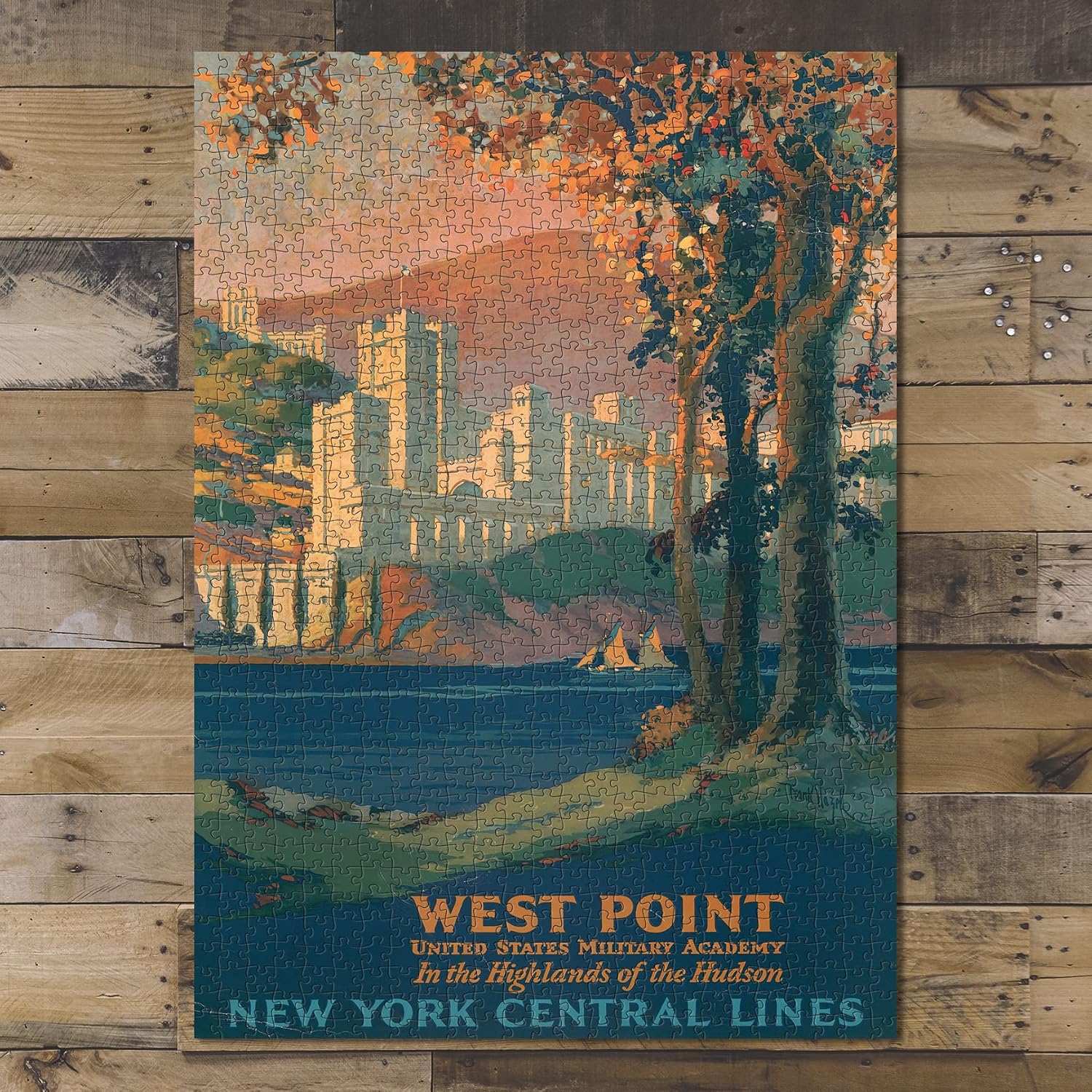 1000 Piece Jigsaw Puzzle | 1920 | West Point, United States Military Academy, in The Highlands of The Hudson. New York Central Lines | Frank Hazell