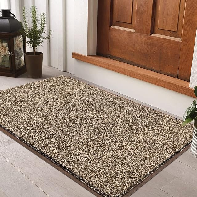 Pauwer Indoor Doormat Front Door Rug Low-Profile Barrier Mat Non Slip Entrance Dirt Trapper Door Floor Mat for Entry Patio High Traffic (45X70cm,Brown)