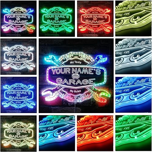 Miniatura 4 de ADVPRO Letrero LED de glamour dinámico RGB con texto en inglés "Garage Man Cave RGB", forma de corte a borde, decoración 3D inteligente,