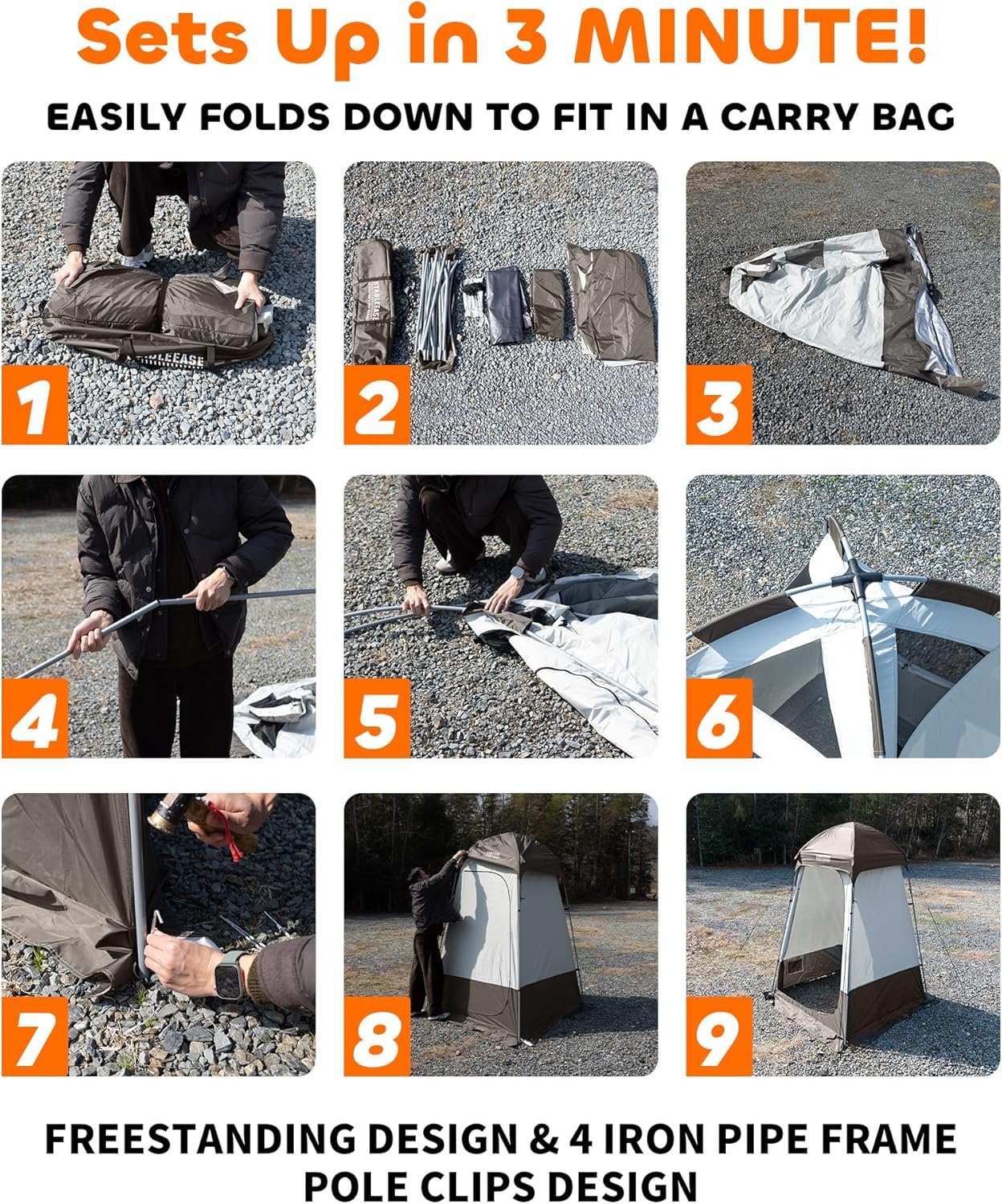 Shower Tent 7.8FT Portable Outdoor Camping Privacy Shelter with Mesh Floor & Carry Bag, Lightweight Sturdy Easy Setup Changing Room for Toilet Beach Hiking Travel, Portable Dressing Room Sun Shelter