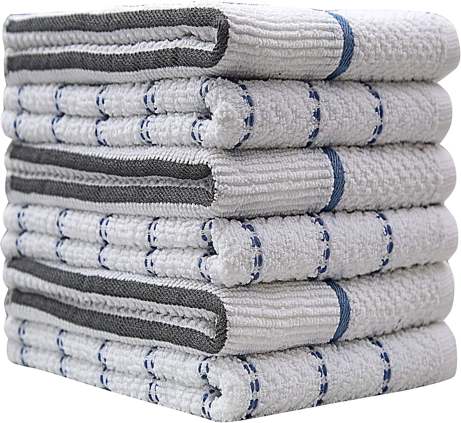 Pleasant Home Kitchen Towels (16.5”x 26”, 6 Pack) – Large Cotton Kitchen Hand Towels – Weft Insert & Windowpane Design – 369 GSM Highly Absorbent Tea Towels Set – Blue