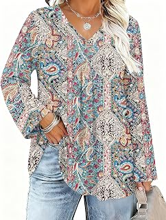 Women's Plus Size Blouse 3/4 Long V-Neck Tops Loose Tunic Large Sizes Shirt Elegant…