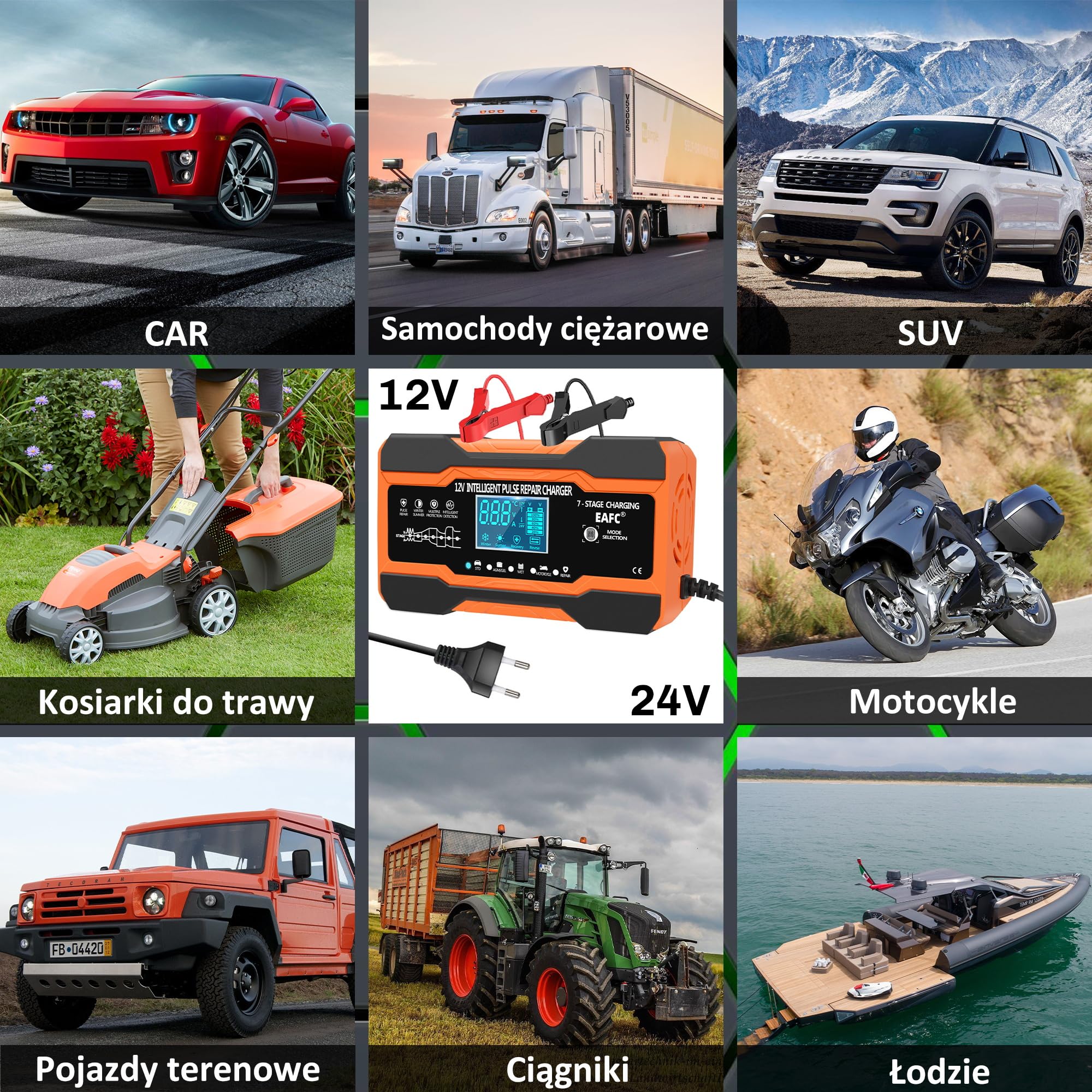 Ładowarka samochodowa 12A 12V automatyczna inteligentna z kompensacją temperatury do akumulatorów ołowiowo-kwasowych
